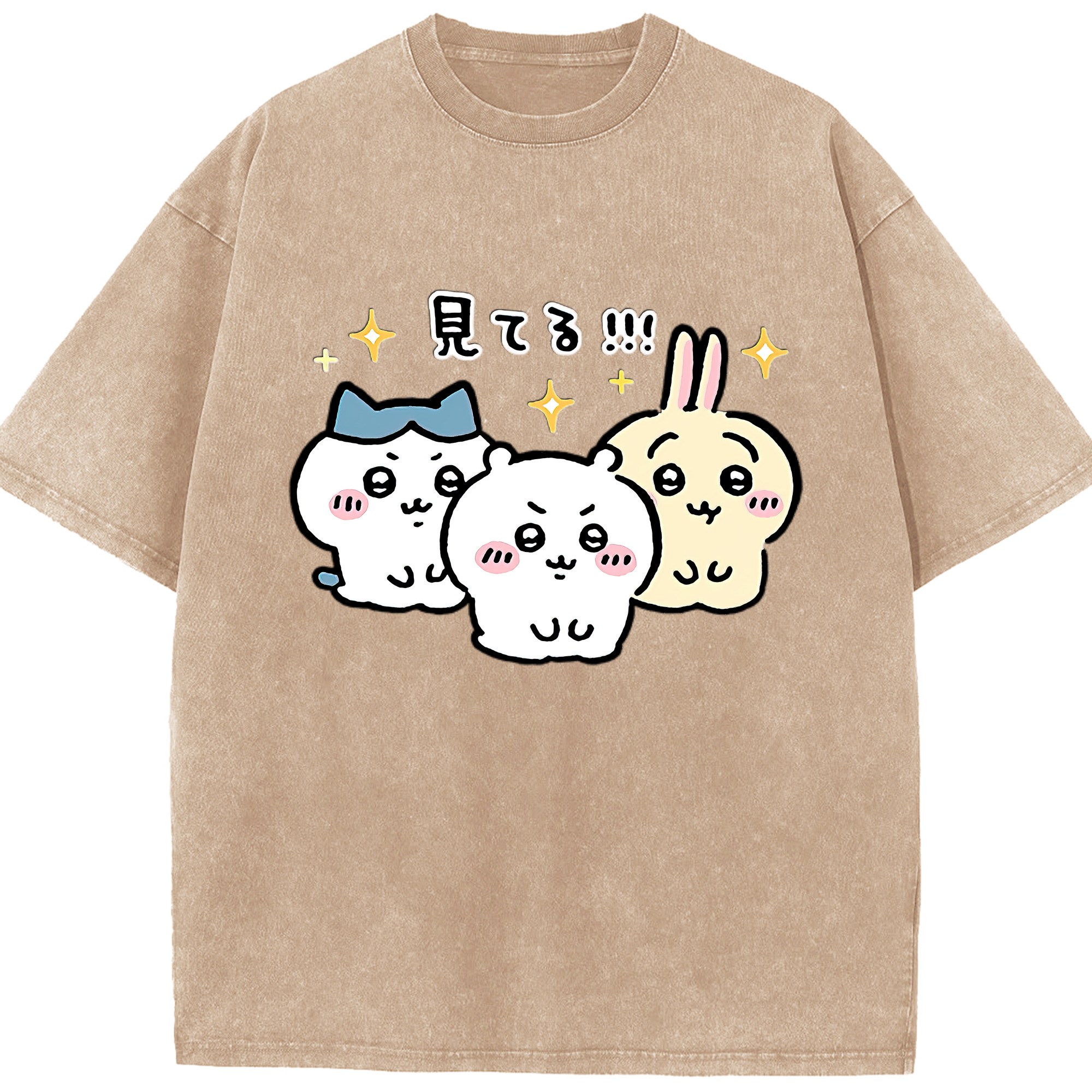 （画像用） ちいかわ ハチワレ Chii-kawa hachiware 綿100% ヴィンテージ風 半袖Tシャツ（フロントプリント）