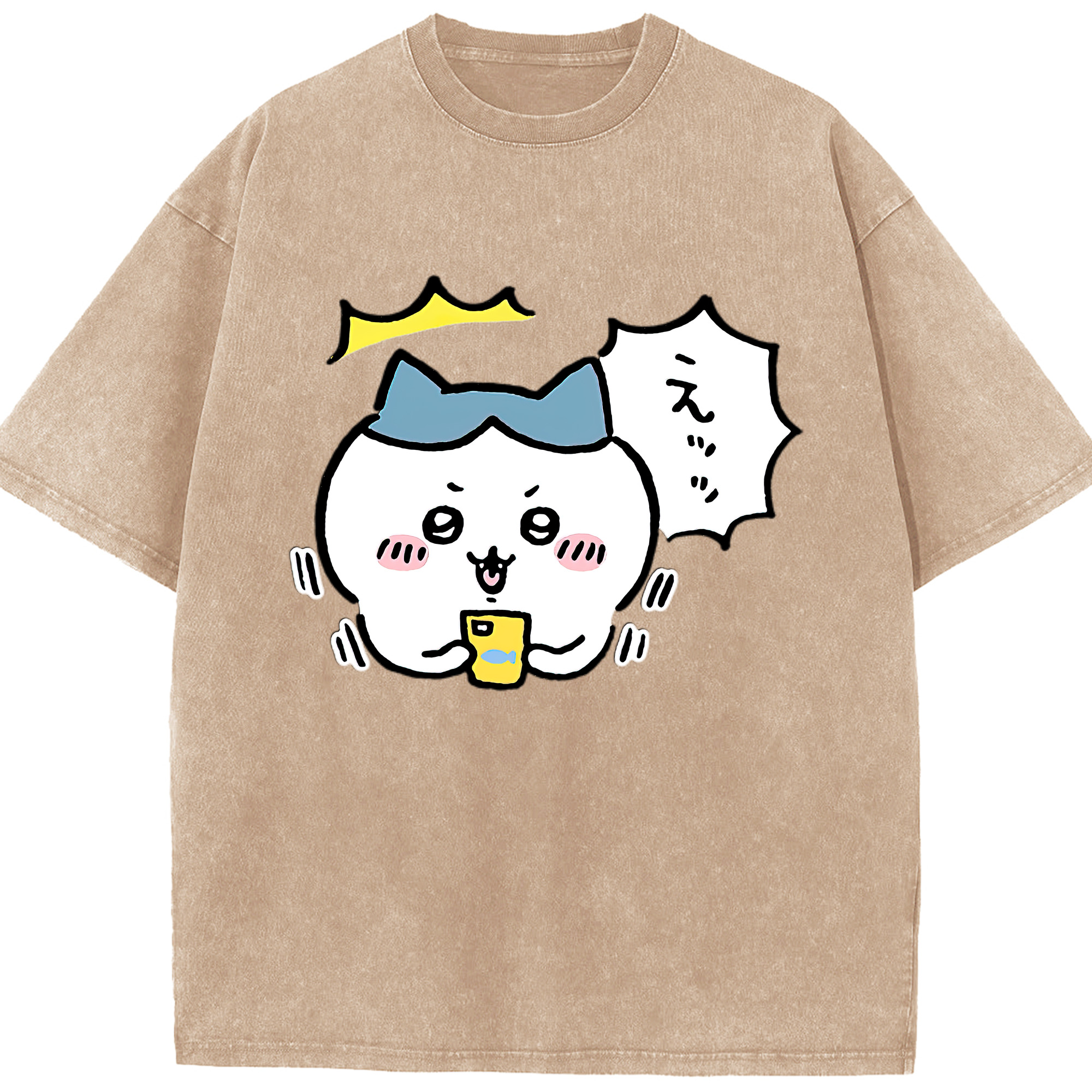 （画像用） ちいかわ ハチワレ Chii-kawa hachiware 綿100% ヴィンテージ風 半袖Tシャツ（フロントプリント）