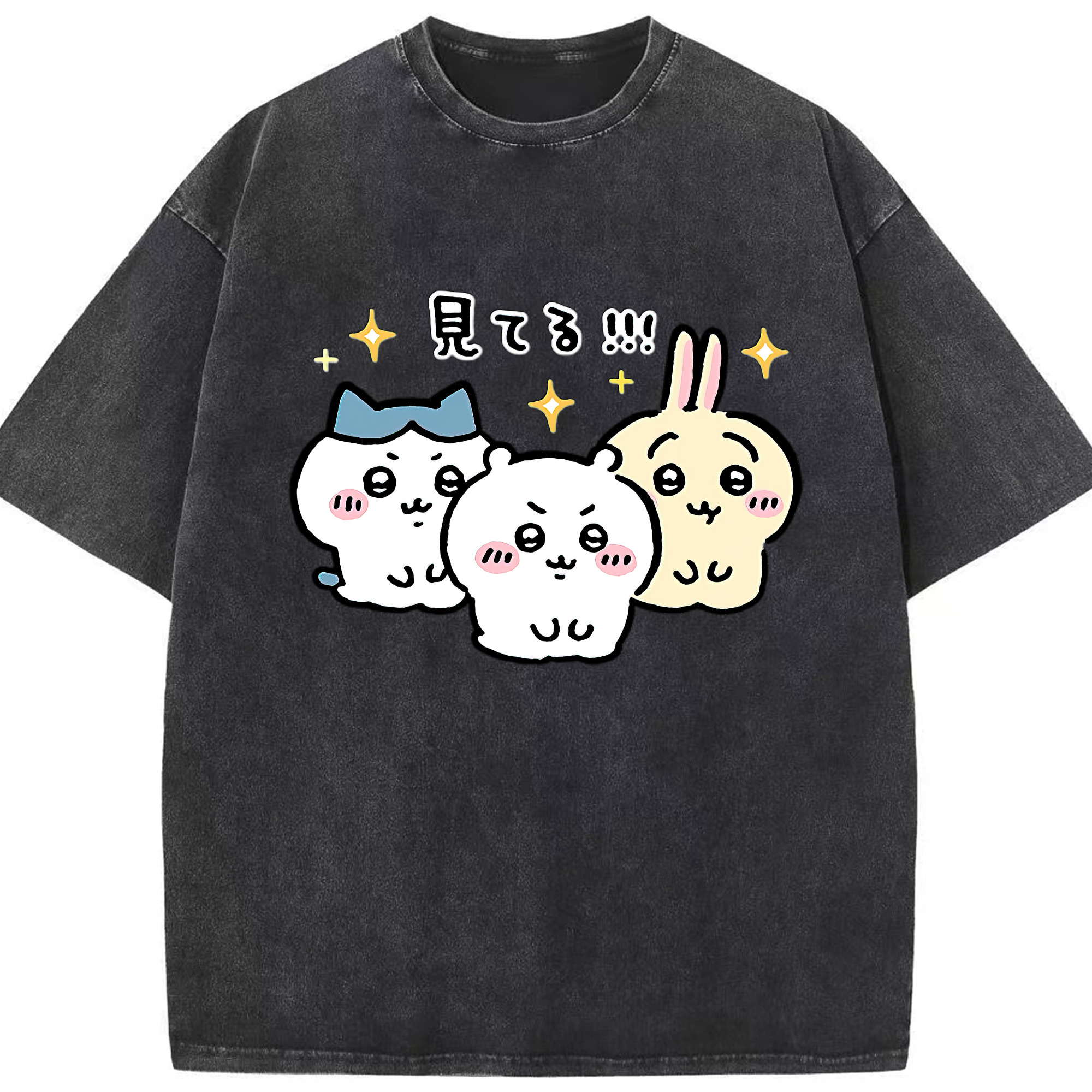 （画像用） ちいかわ ハチワレ Chii-kawa hachiware 綿100% ヴィンテージ風 半袖Tシャツ（フロントプリント）