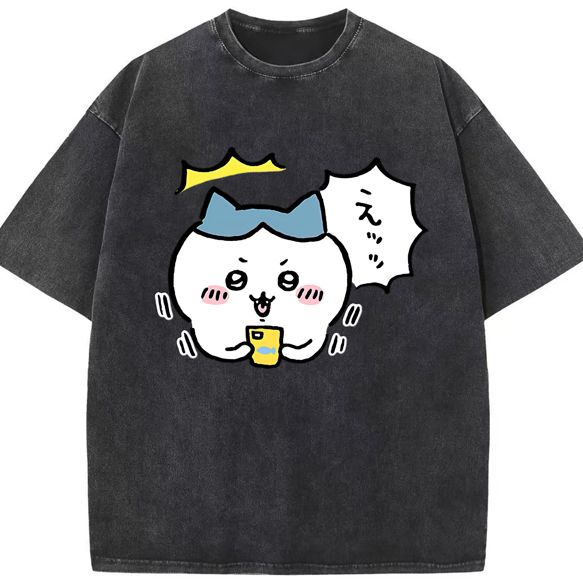 （画像用） ちいかわ ハチワレ Chii-kawa hachiware 綿100% ヴィンテージ風 半袖Tシャツ（フロントプリント）