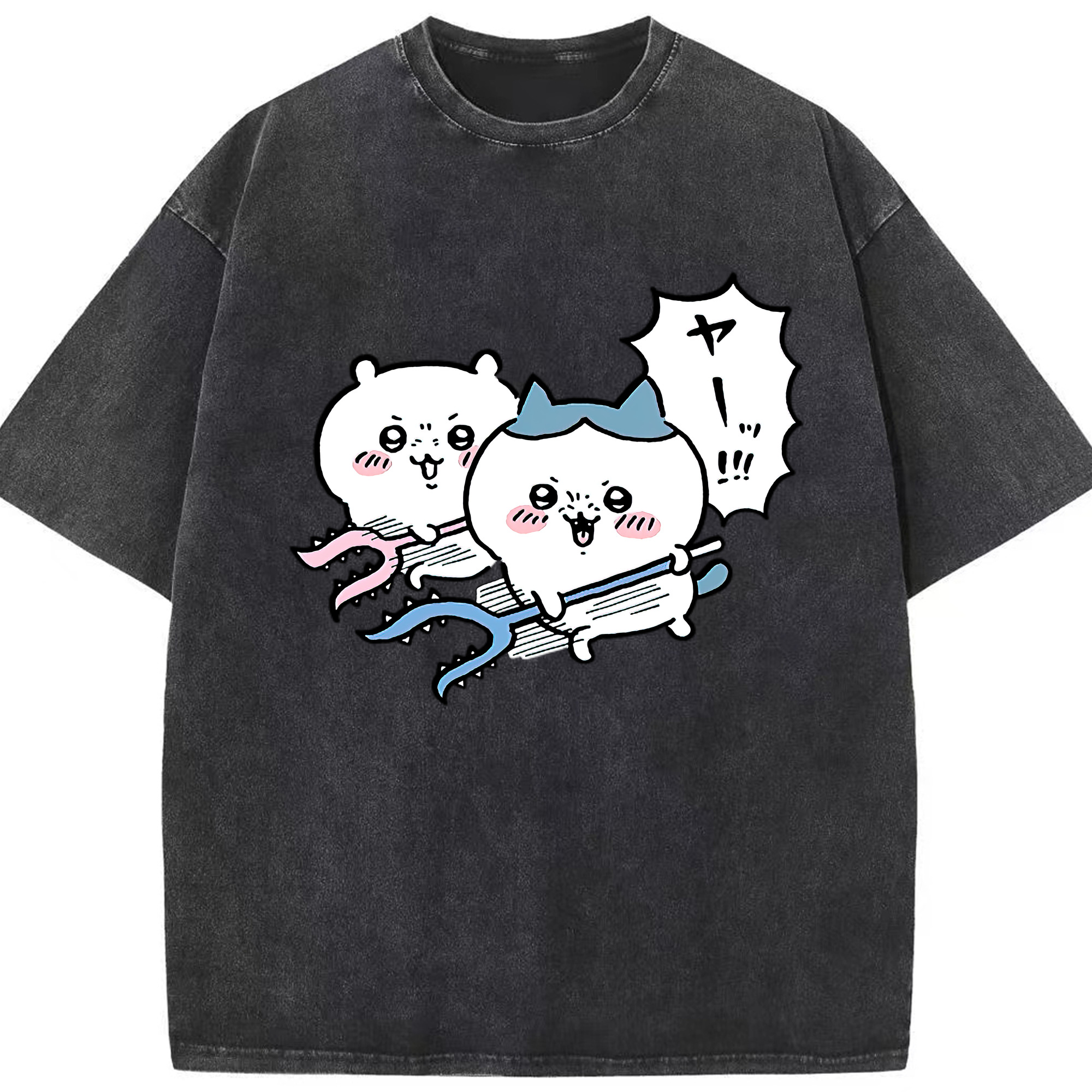 （画像用） ちいかわ ハチワレ Chii-kawa hachiware 綿100% ヴィンテージ風 半袖Tシャツ（フロントプリント）