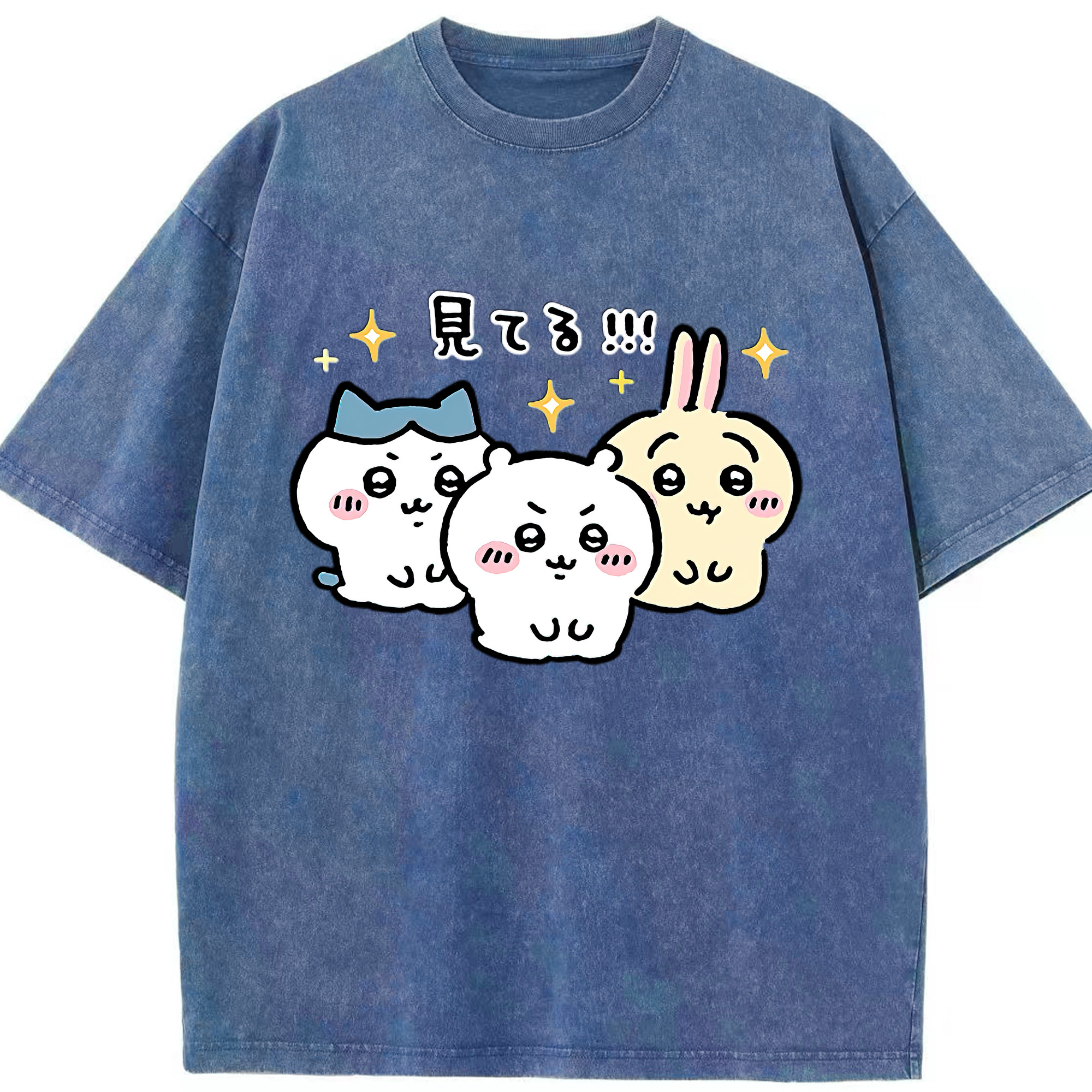 （画像用） ちいかわ ハチワレ Chii-kawa hachiware 綿100% ヴィンテージ風 半袖Tシャツ（フロントプリント）