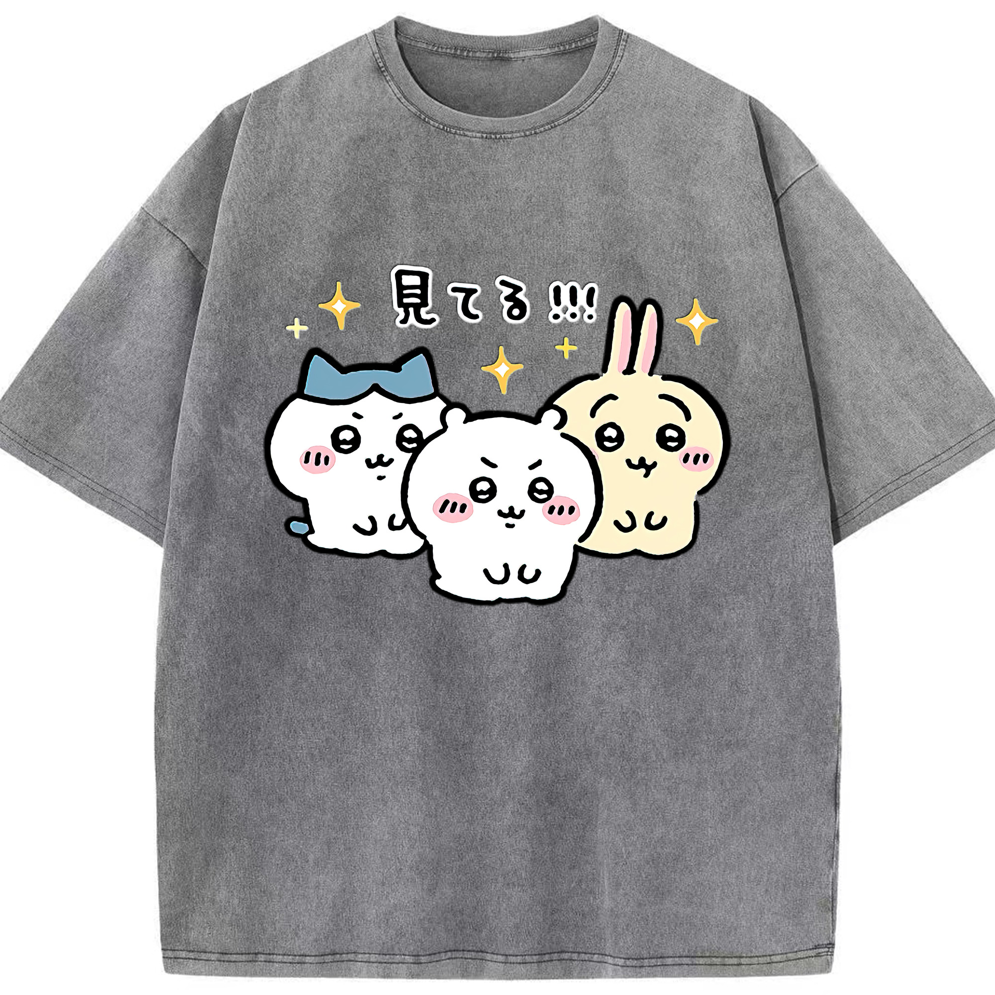 （画像用） ちいかわ ハチワレ Chii-kawa hachiware 綿100% ヴィンテージ風 半袖Tシャツ（フロントプリント）