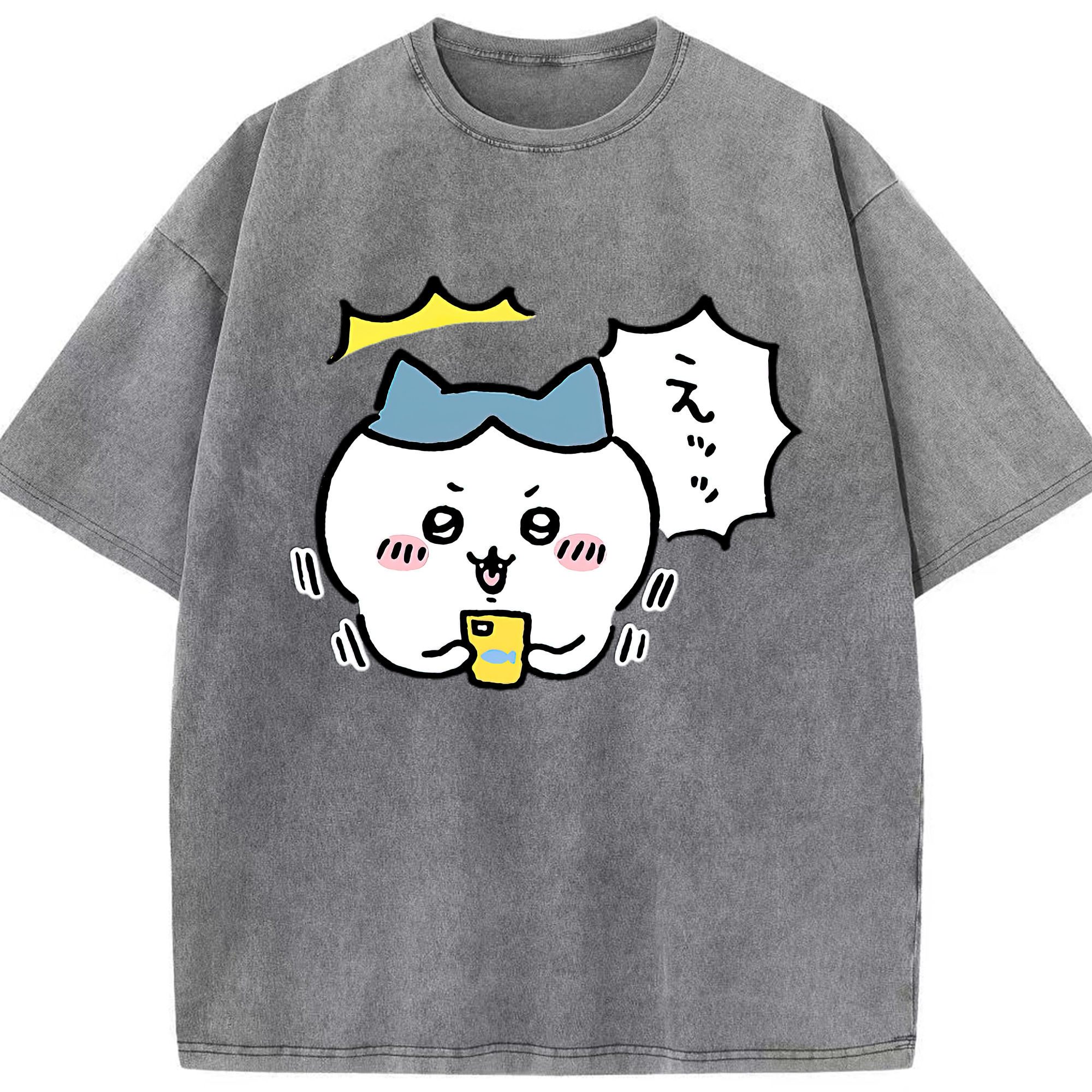 （画像用） ちいかわ ハチワレ Chii-kawa hachiware 綿100% ヴィンテージ風 半袖Tシャツ（フロントプリント）