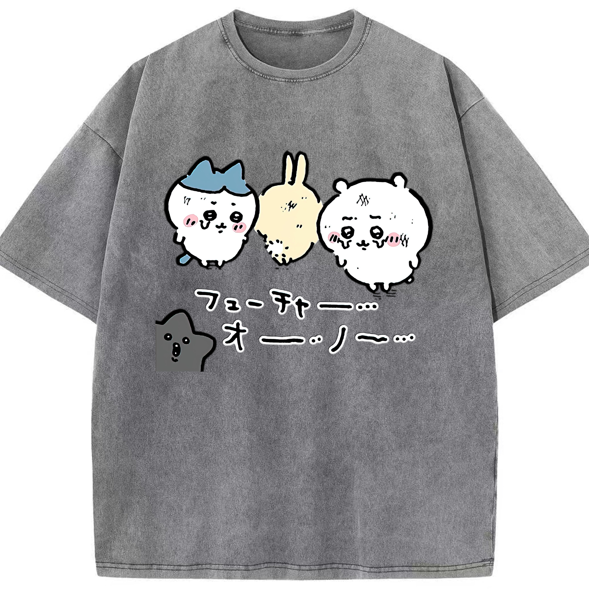 （画像用） ちいかわ ハチワレ Chii-kawa hachiware 綿100% ヴィンテージ風 半袖Tシャツ（フロントプリント）