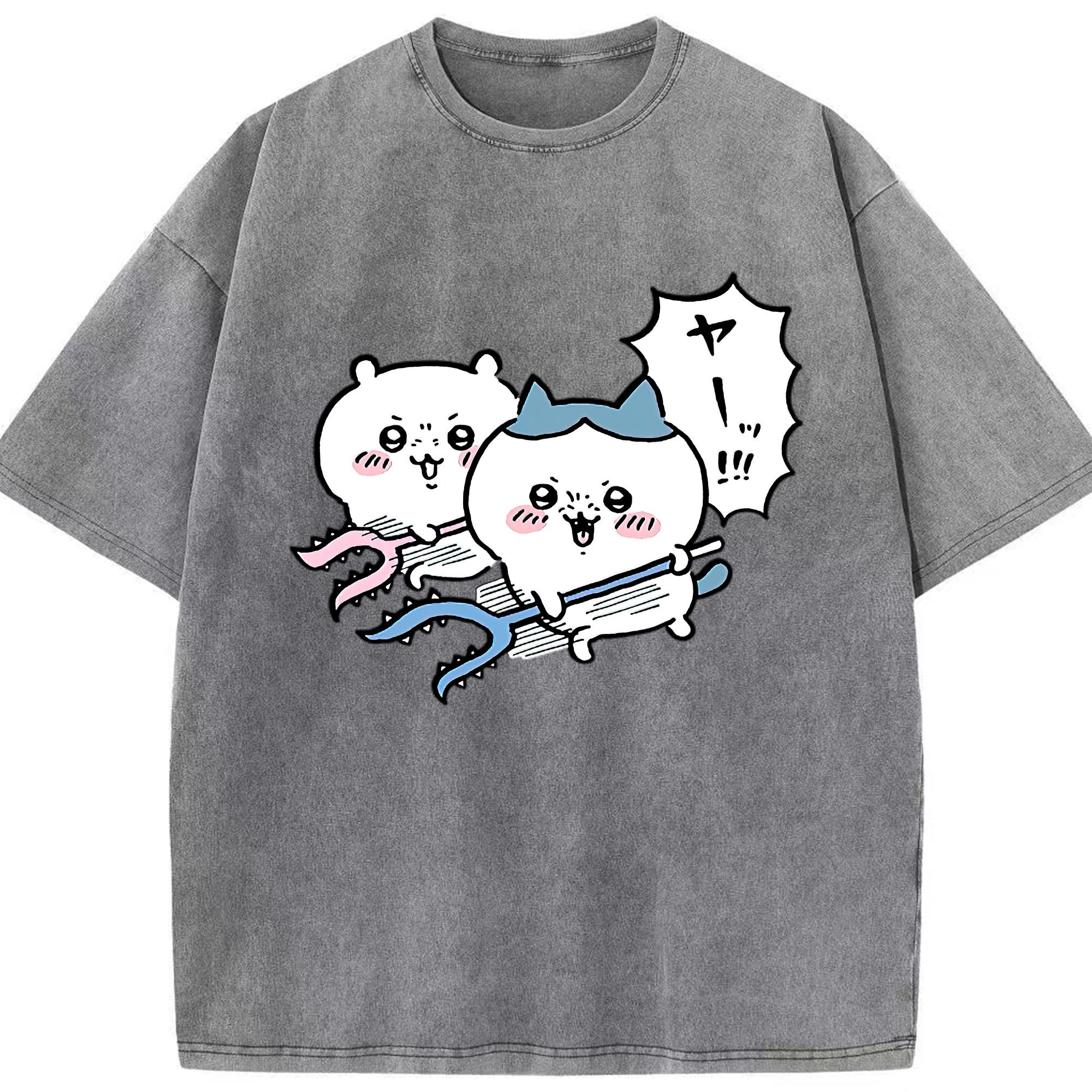 （画像用） ちいかわ ハチワレ Chii-kawa hachiware 綿100% ヴィンテージ風 半袖Tシャツ（フロントプリント）