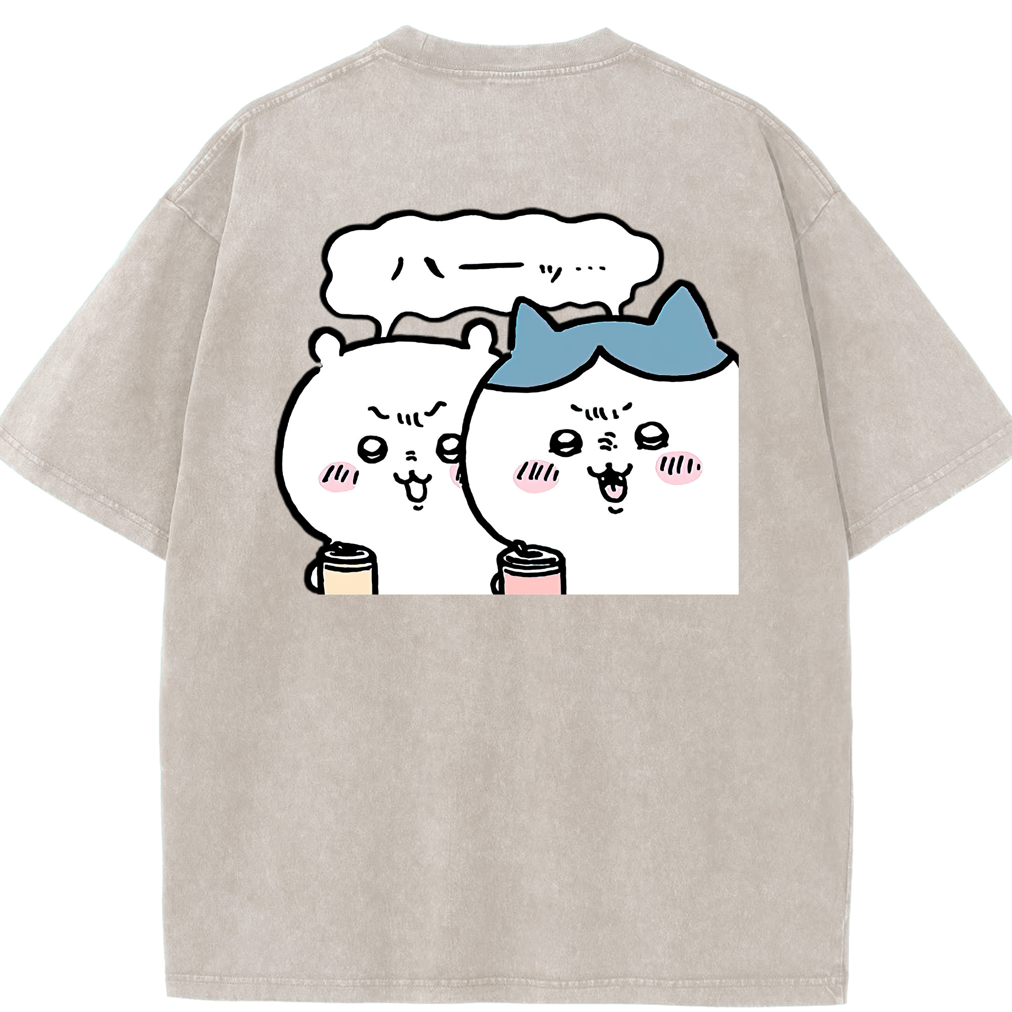 （画像用） ちいかわ ハチワレ Chii-kawa hachiware 綿100% ヴィンテージ風 半袖Tシャツ（背面プリント）