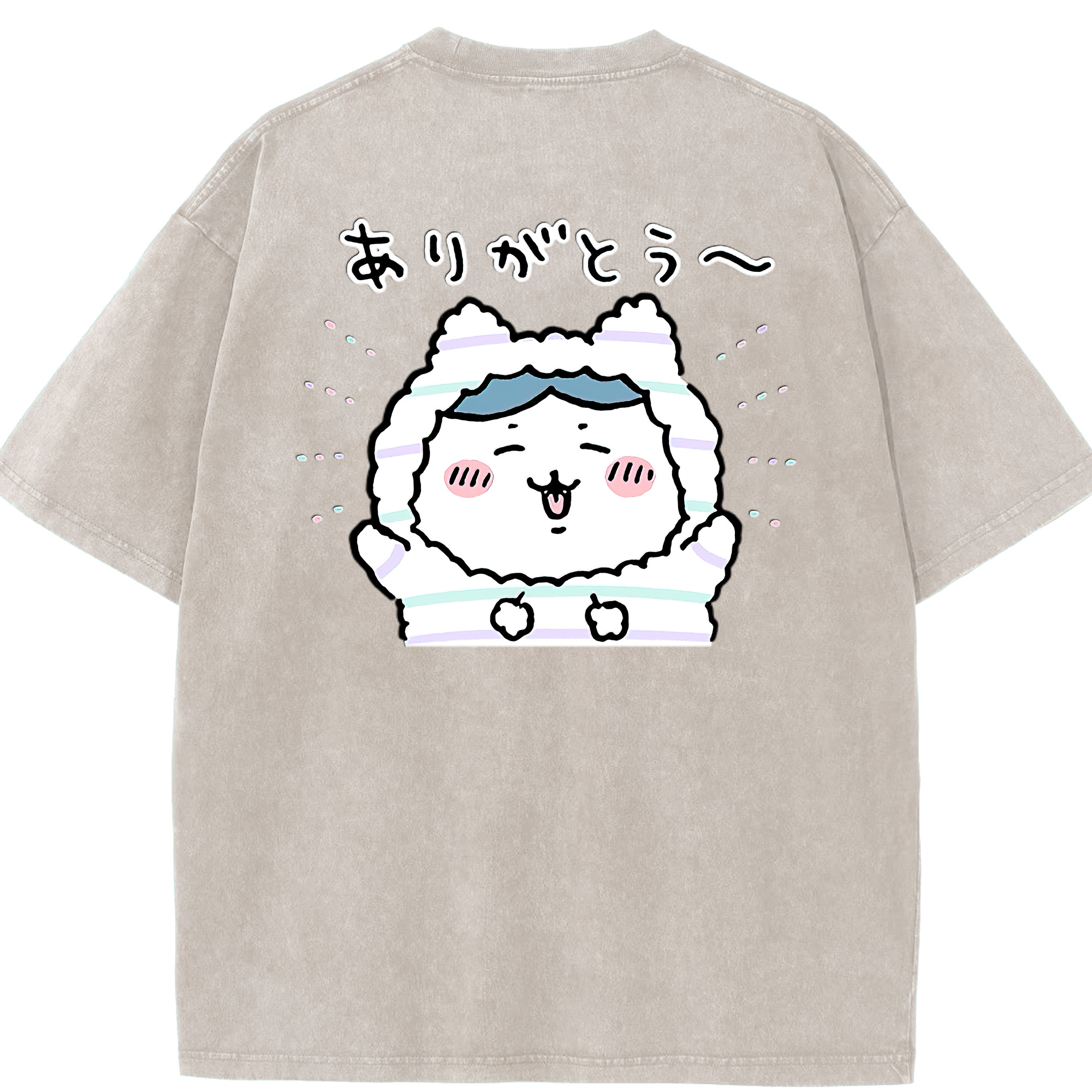 （画像用） ちいかわ ハチワレ Chii-kawa hachiware 綿100% ヴィンテージ風 半袖Tシャツ（背面プリント）