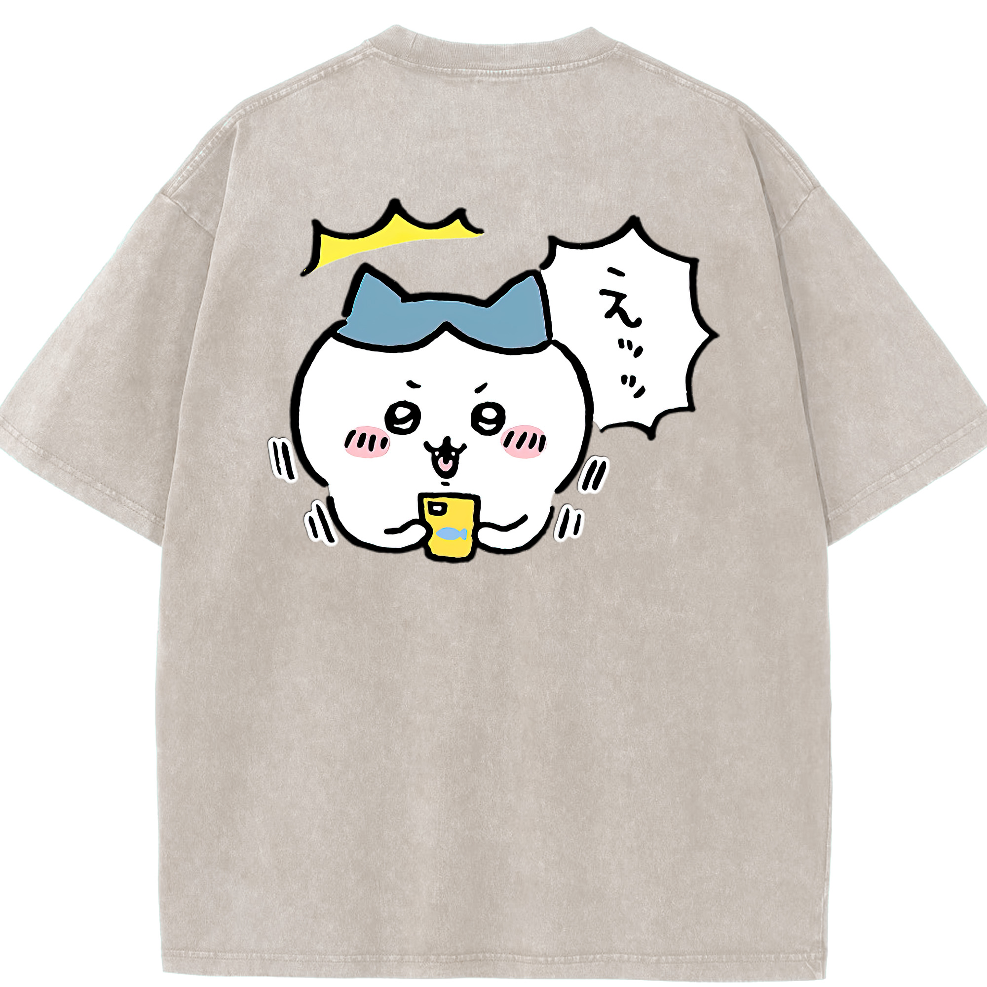 （画像用） ちいかわ ハチワレ Chii-kawa hachiware 綿100% ヴィンテージ風 半袖Tシャツ（背面プリント）