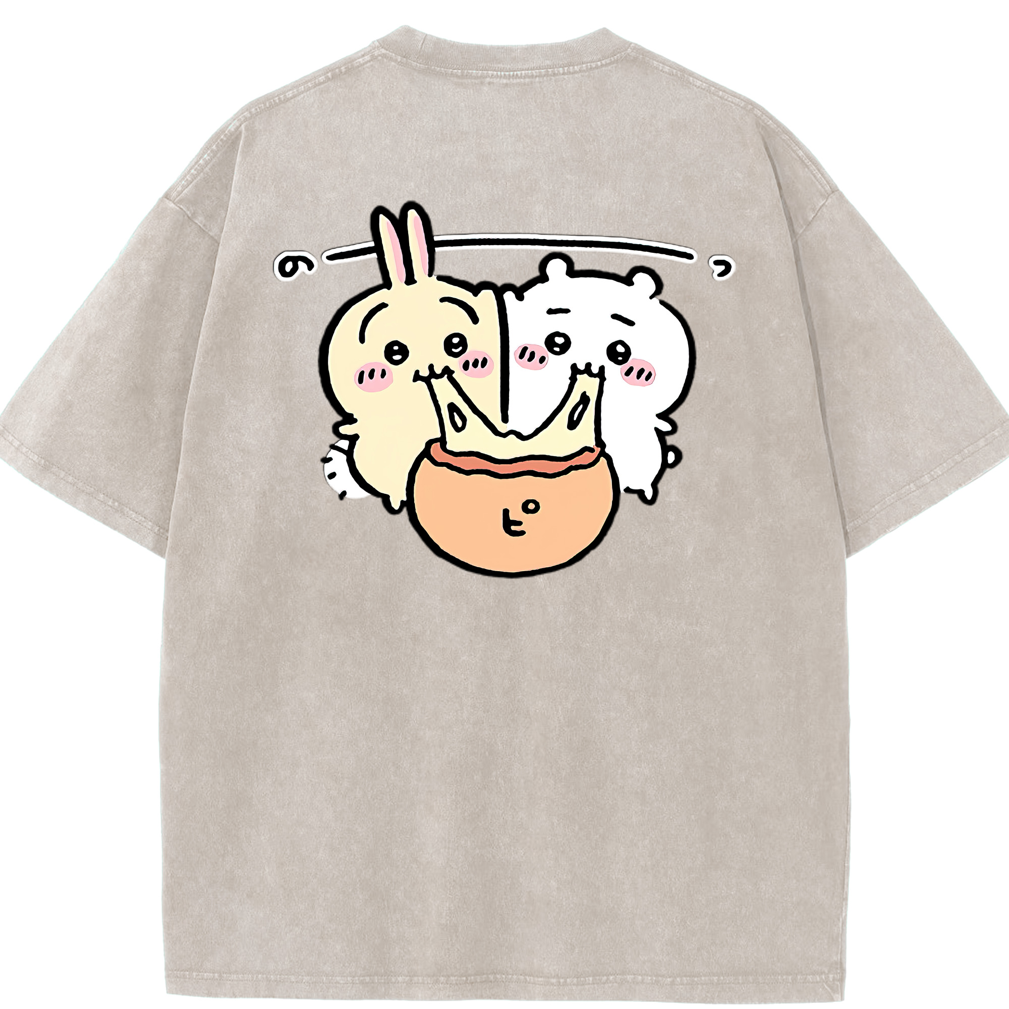 （画像用） ちいかわ うさぎ Chii-kawa usagi 綿100% ヴィンテージ風 半袖Tシャツ（背面プリント）