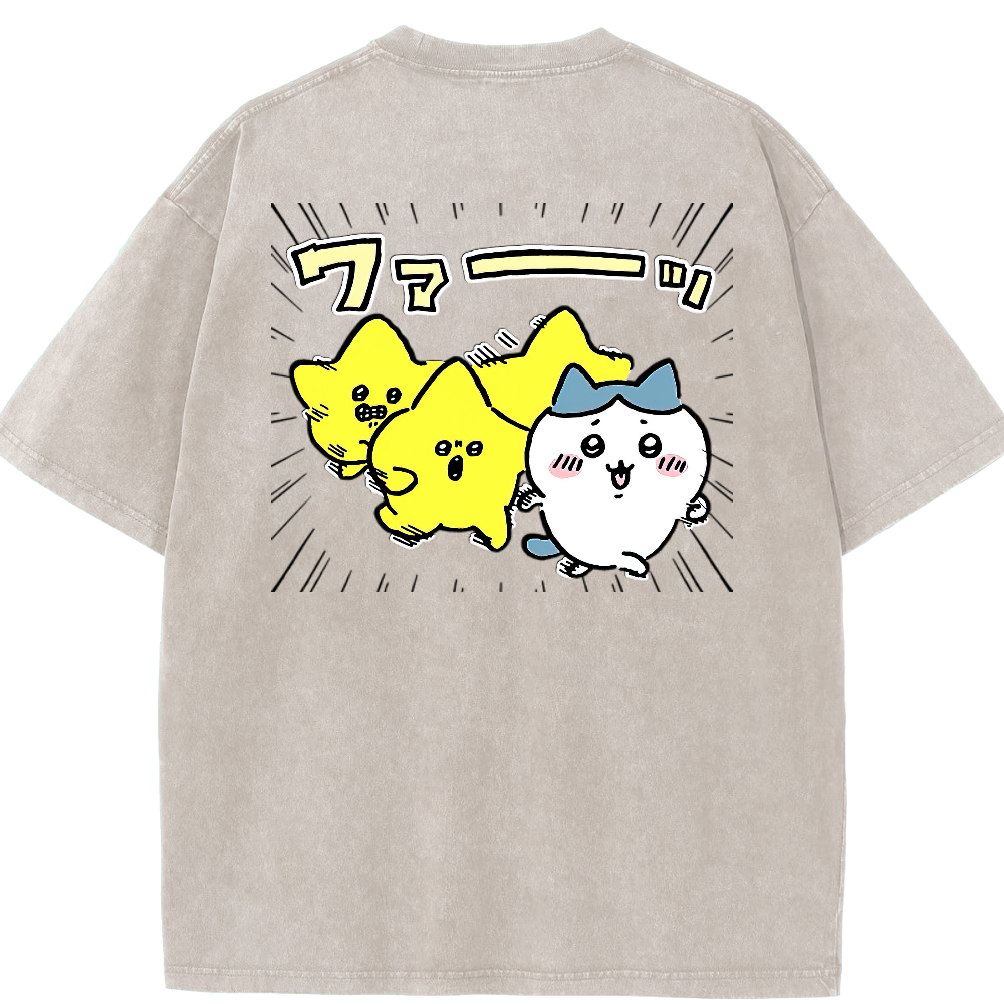 （画像用） ちいかわ 流れ星 Chii-kawa Shooting star 綿100% ヴィンテージ風 半袖Tシャツ（背面プリント）