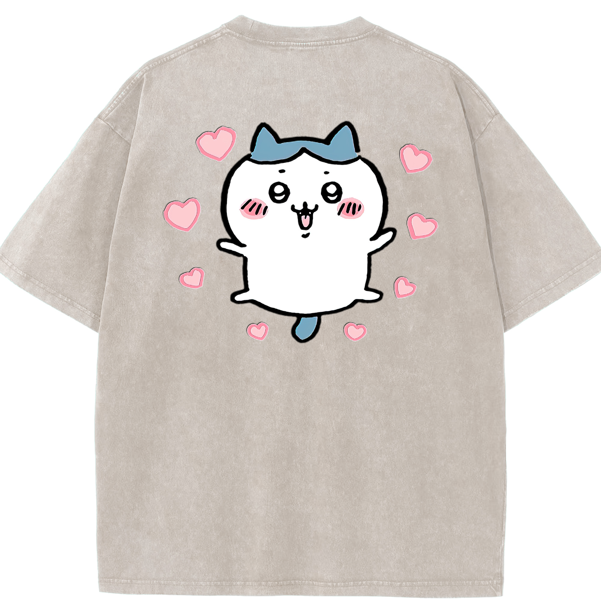 （画像用） ちいかわ ハチワレ Chii-kawa hachiware 綿100% ヴィンテージ風 半袖Tシャツ（背面プリント）