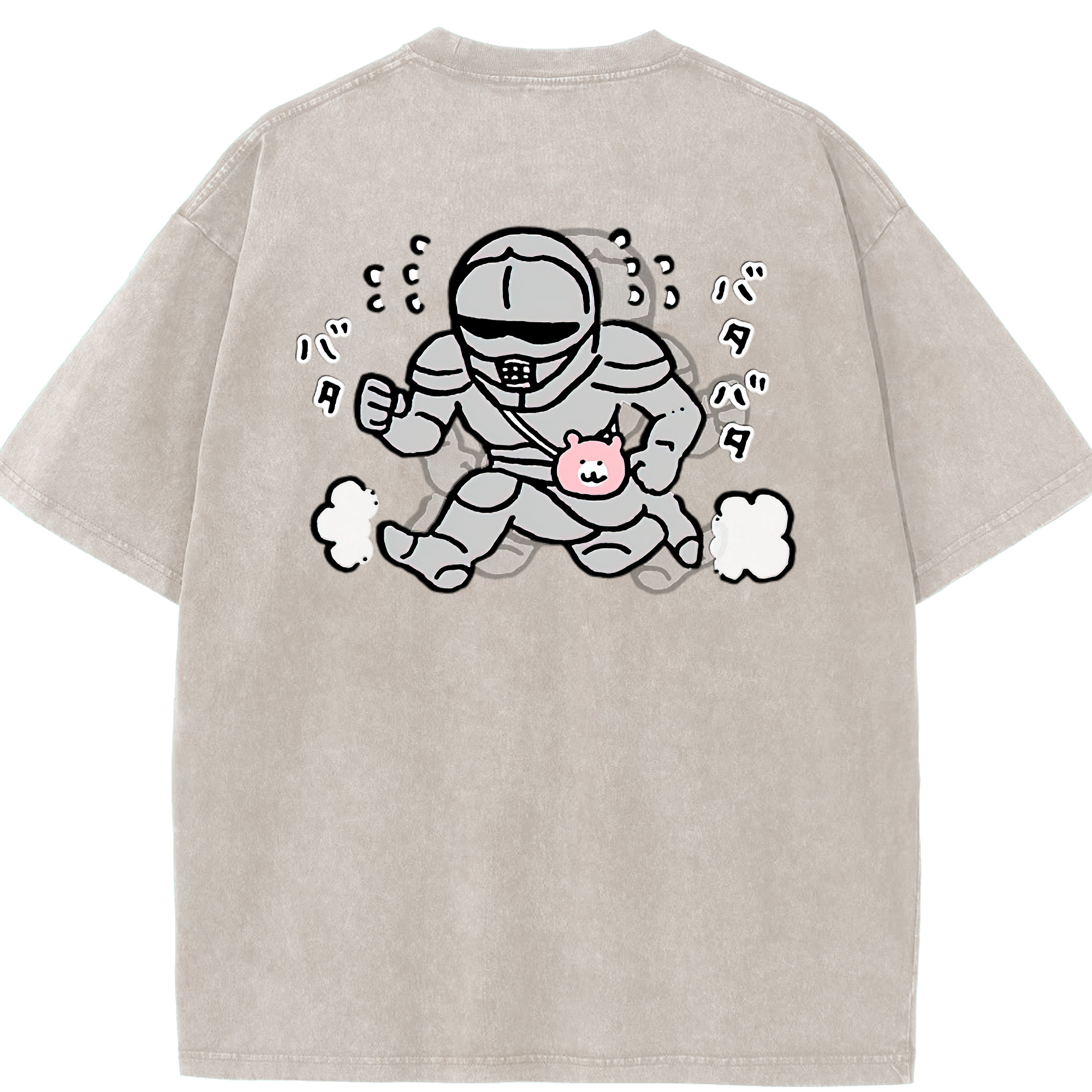 （画像用） ちいかわ 労働の鎧さん Chii-kawa Mr. Armor of Labor 綿100% ヴィンテージ風 半袖Tシャツ（背面プリント）