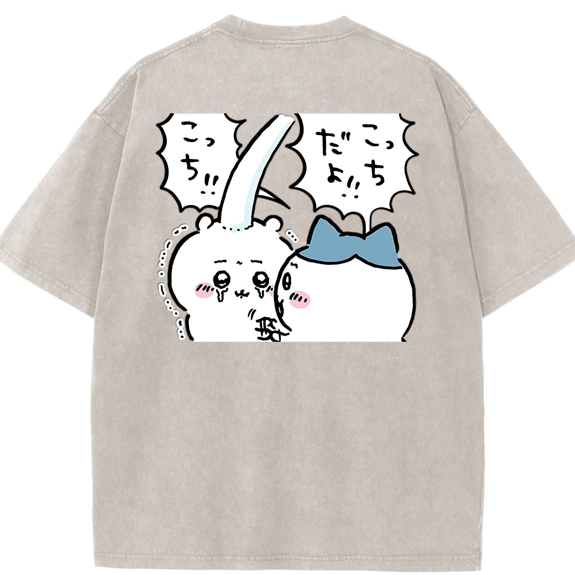 （画像用） ちいかわ ハチワレ Chii-kawa hachiware 綿100% ヴィンテージ風 半袖Tシャツ（背面プリント）