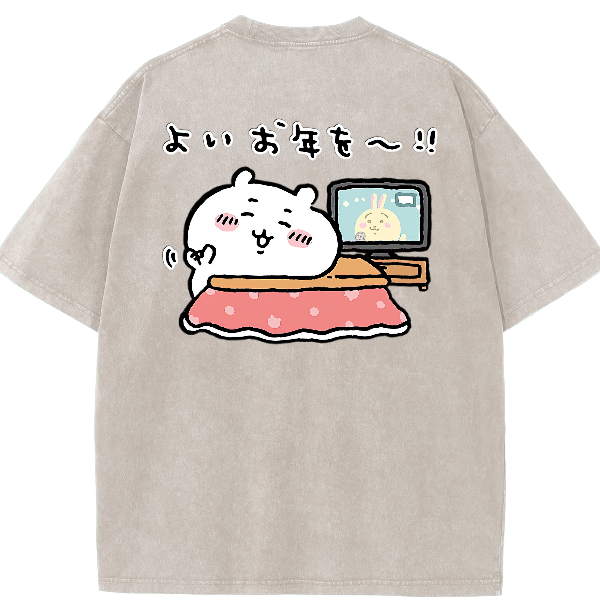 （画像用） ちいかわ ちいかわ Chii-kawa chiikawa 綿100% ヴィンテージ風 半袖Tシャツ（背面プリント）