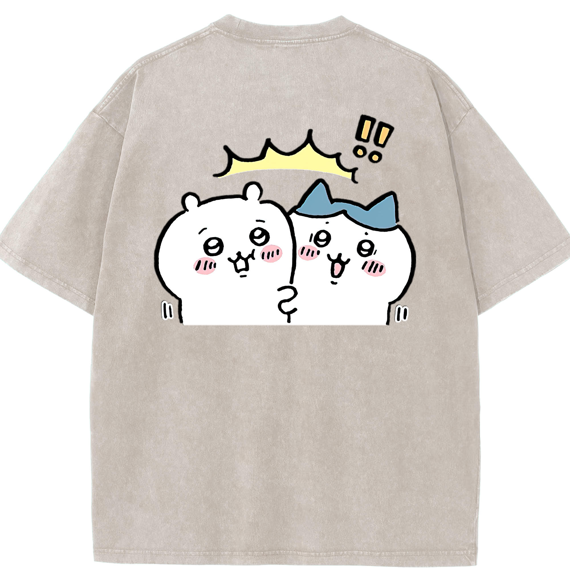 （画像用） ちいかわ ハチワレ Chii-kawa hachiware 綿100% ヴィンテージ風 半袖Tシャツ（背面プリント）