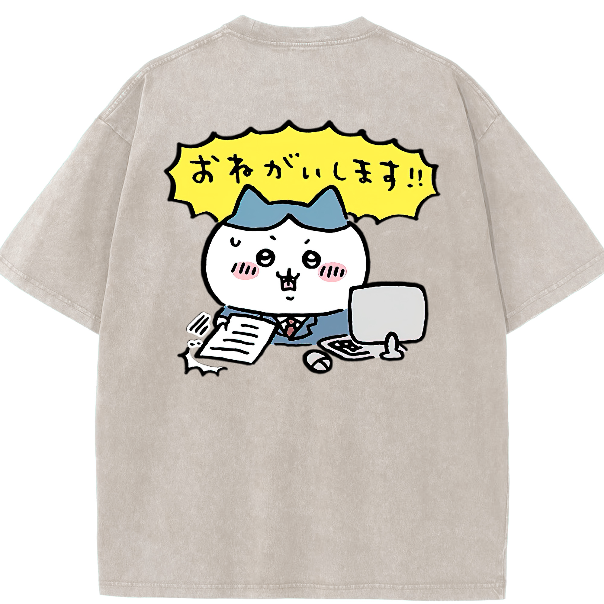 （画像用） ちいかわ ハチワレ Chii-kawa hachiware 綿100% ヴィンテージ風 半袖Tシャツ（背面プリント）