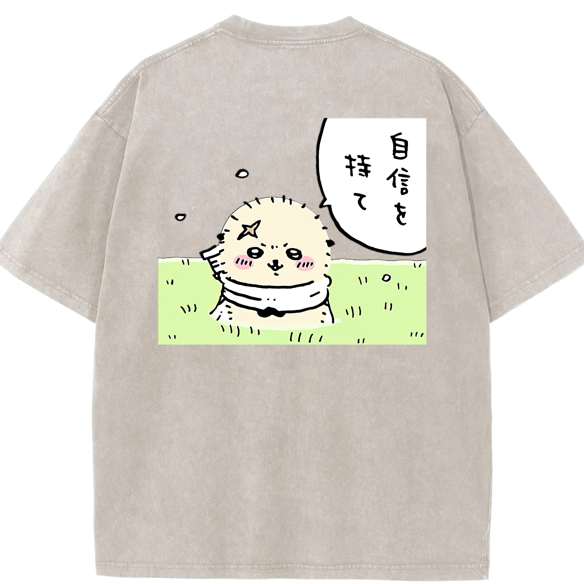 （画像用） ちいかわ ラッコ Chii-kawa Sea otter 綿100% ヴィンテージ風 半袖Tシャツ（背面プリント）
