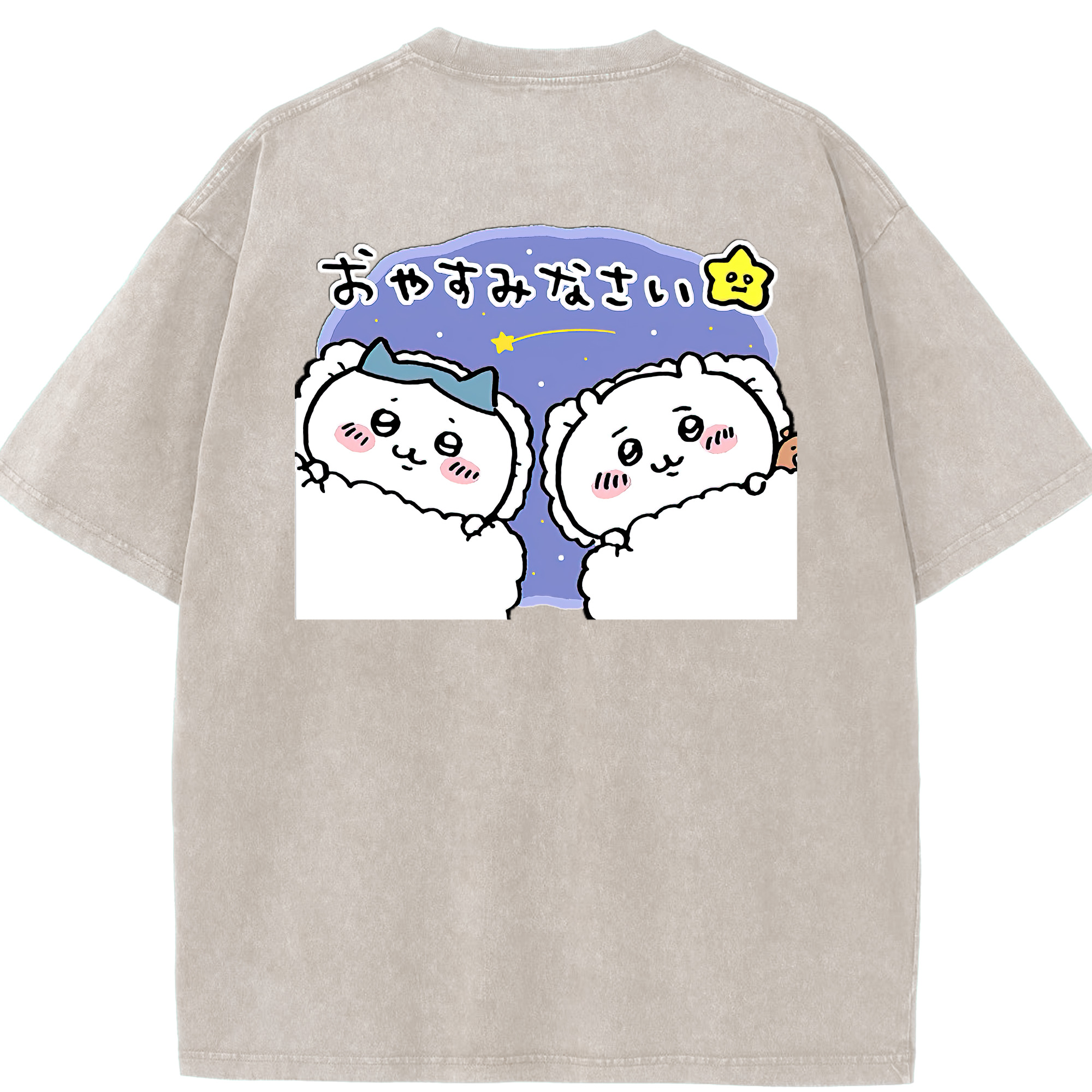 （画像用） ちいかわ ハチワレ Chii-kawa hachiware 綿100% ヴィンテージ風 半袖Tシャツ（背面プリント）