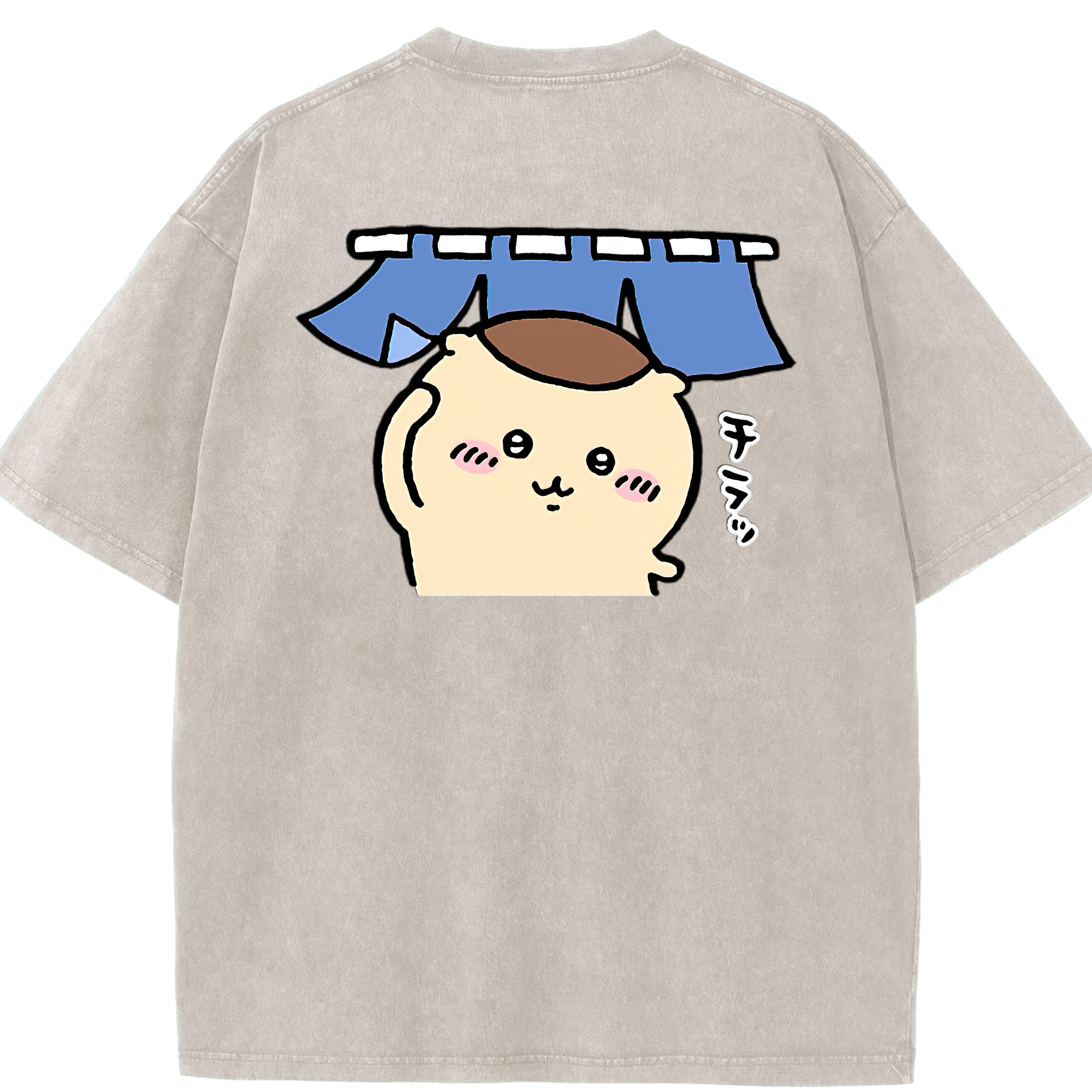 （画像用） ちいかわ くりまんじゅう Chii-kawa kuri manjū 綿100% ヴィンテージ風 半袖Tシャツ（背面プリント）