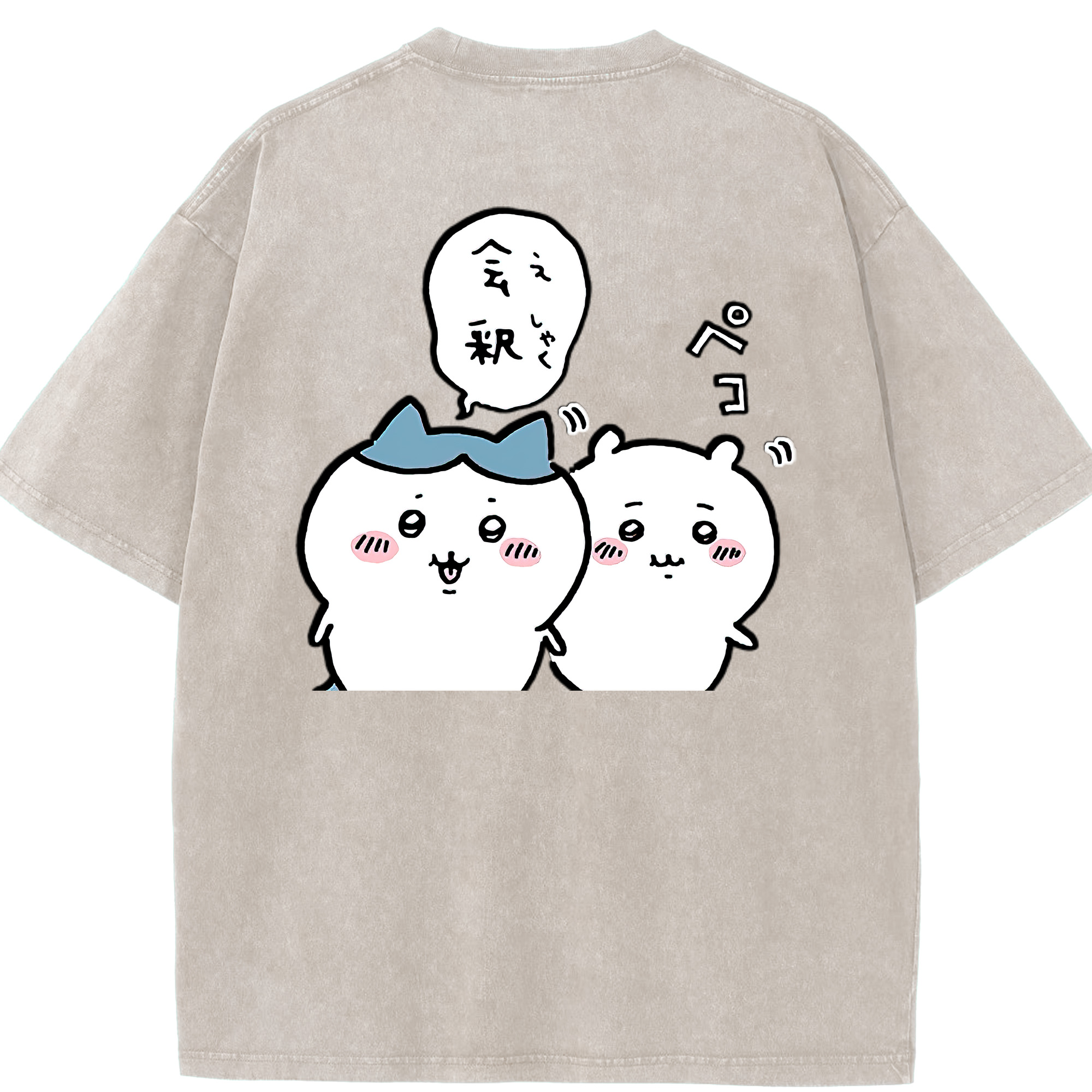 （画像用） ちいかわ ハチワレ Chii-kawa hachiware 綿100% ヴィンテージ風 半袖Tシャツ（背面プリント）