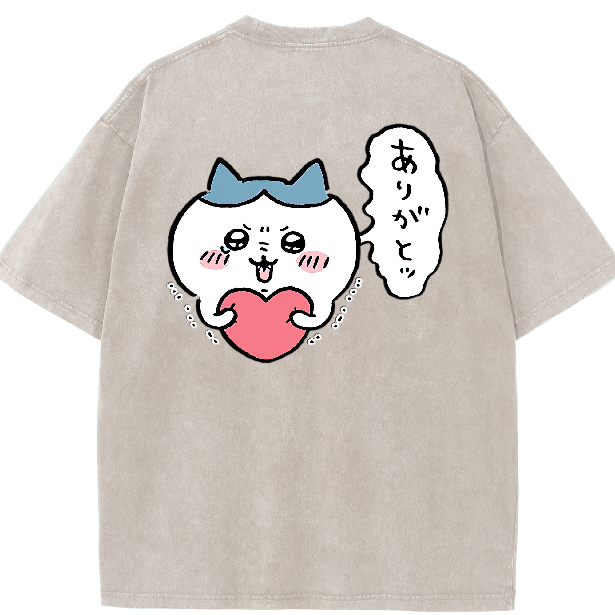 （画像用） ちいかわ ハチワレ Chii-kawa hachiware 綿100% ヴィンテージ風 半袖Tシャツ（背面プリント）