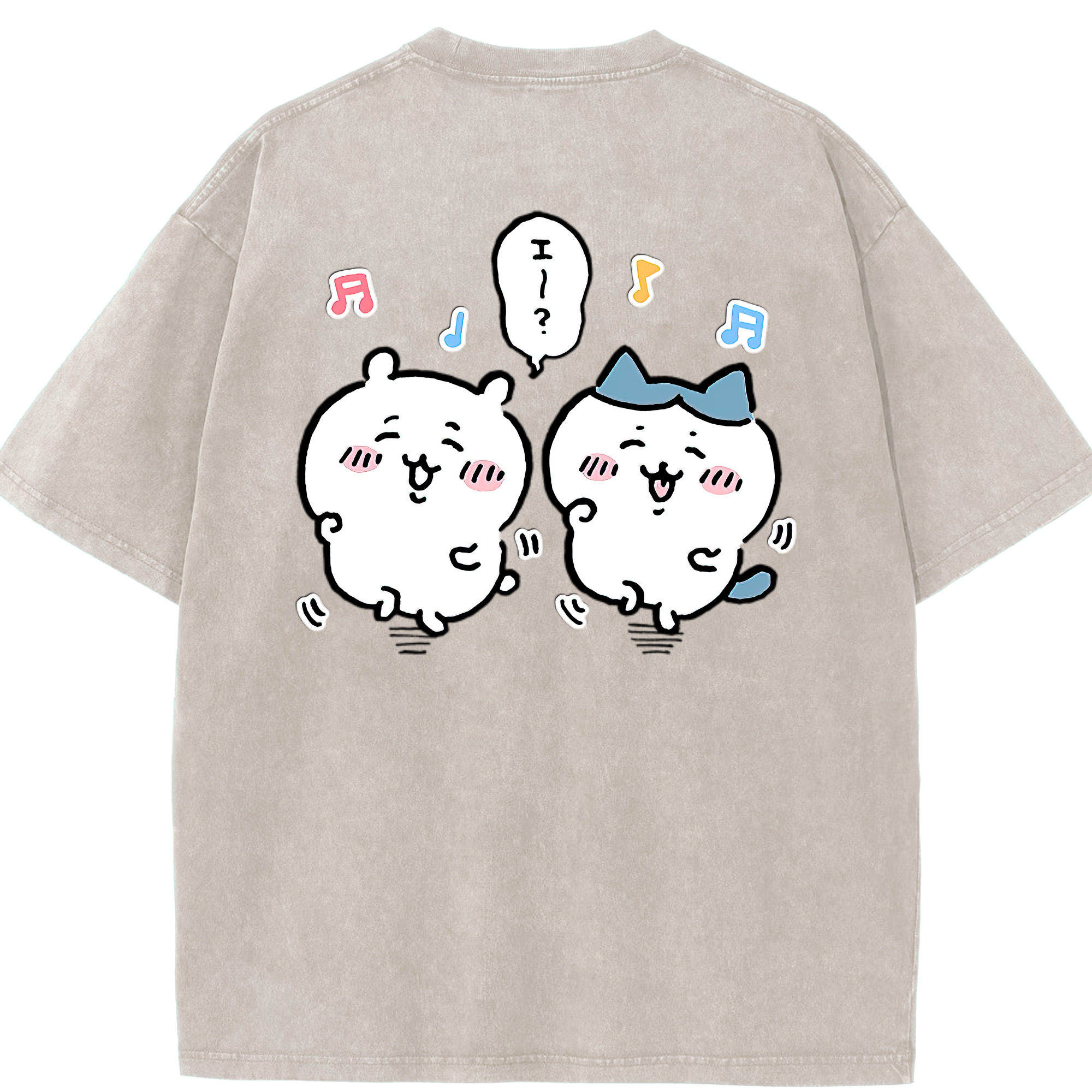 （画像用） ちいかわ ハチワレ Chii-kawa hachiware 綿100% ヴィンテージ風 半袖Tシャツ（背面プリント）