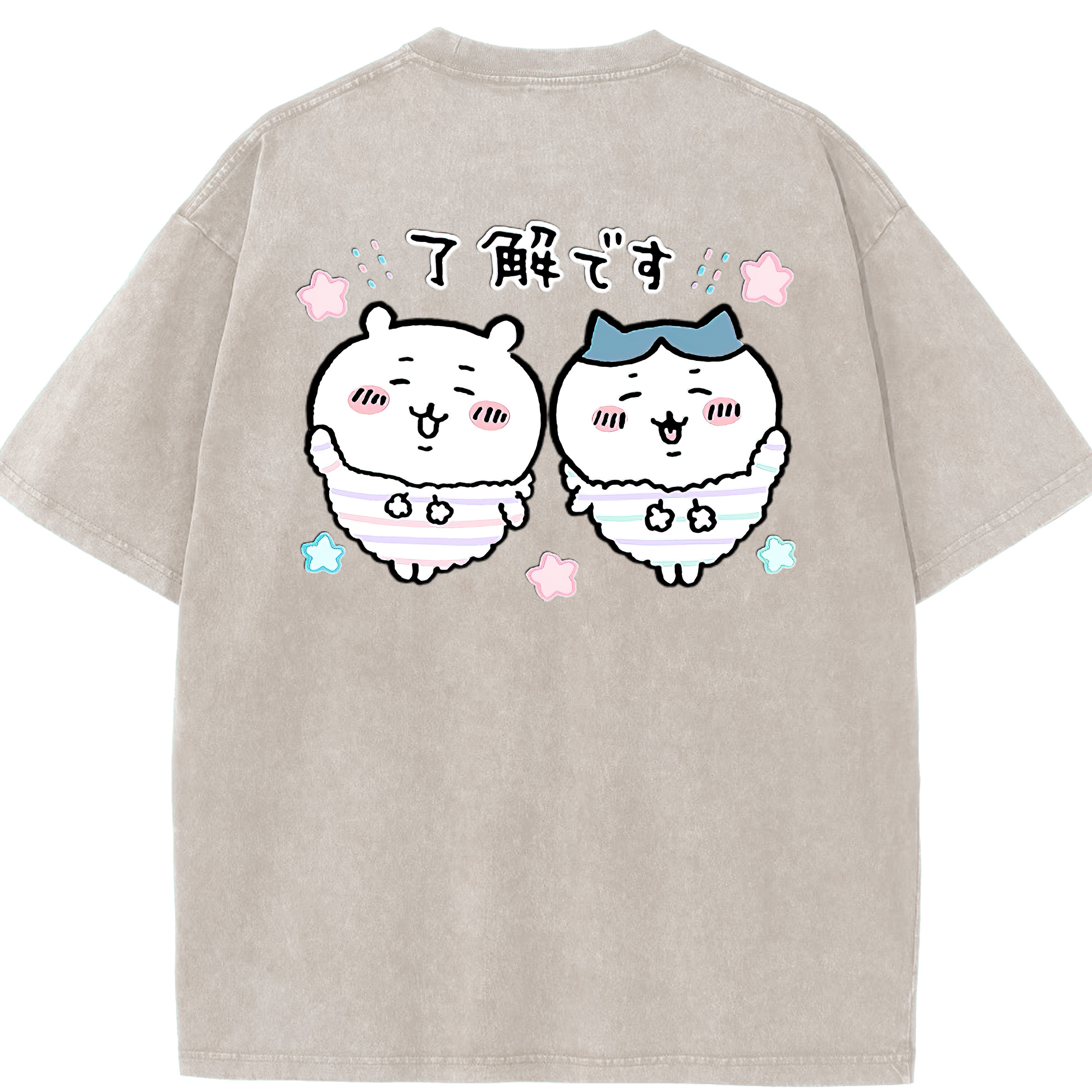 （画像用） ちいかわ ハチワレ Chii-kawa hachiware 綿100% ヴィンテージ風 半袖Tシャツ（背面プリント）