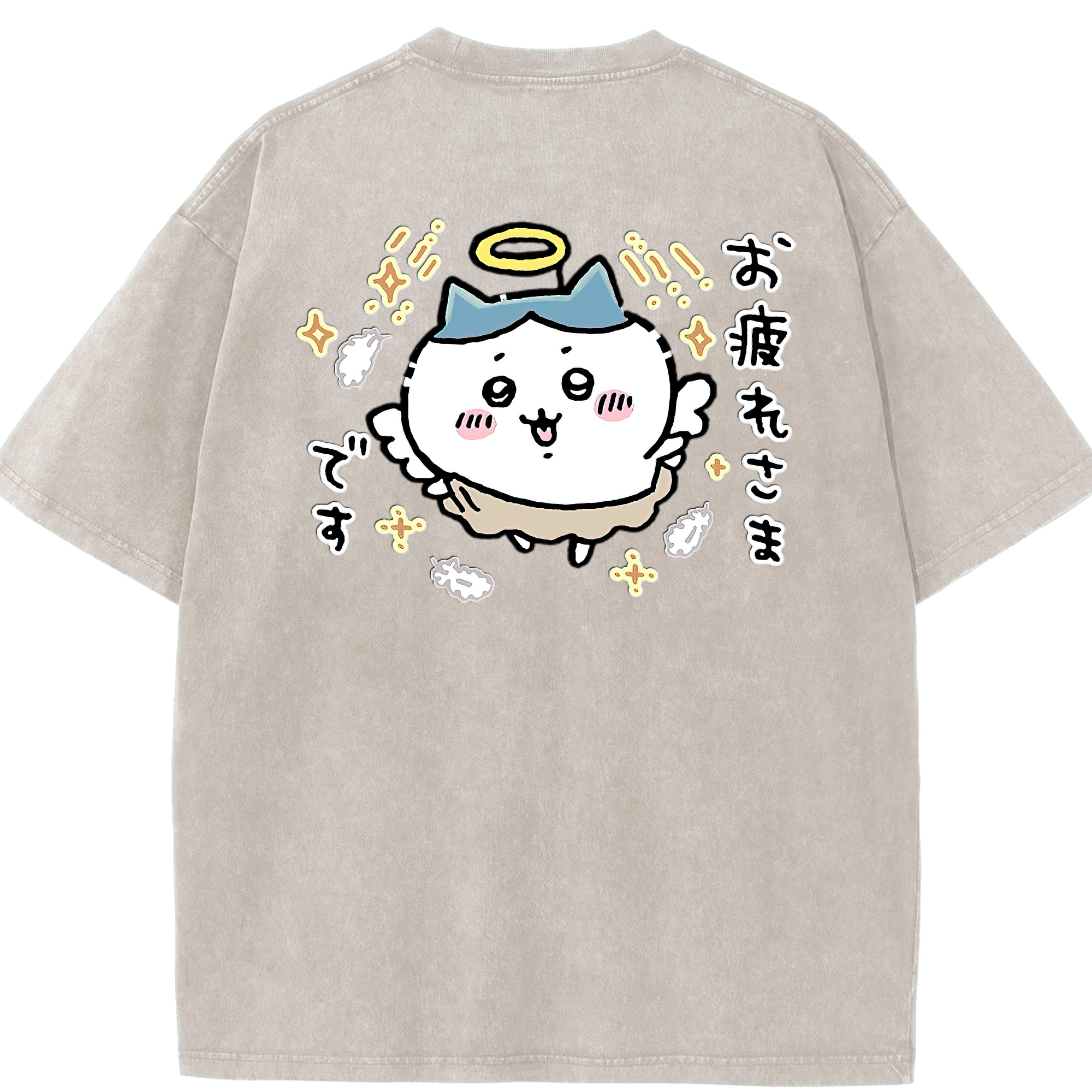 （画像用） ちいかわ ハチワレ Chii-kawa hachiware 綿100% ヴィンテージ風 半袖Tシャツ（背面プリント）