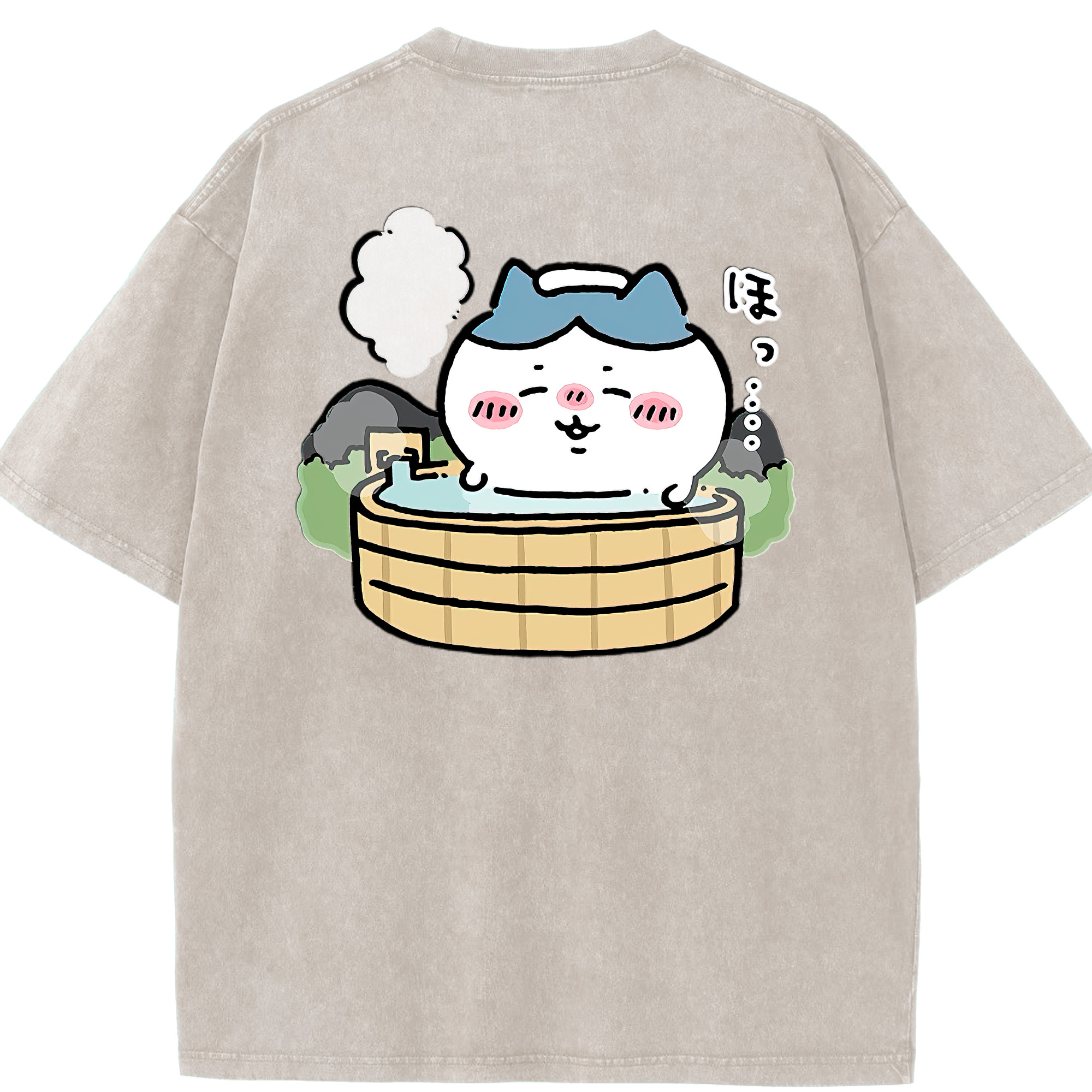 （画像用） ちいかわ ハチワレ Chii-kawa hachiware 綿100% ヴィンテージ風 半袖Tシャツ（背面プリント）