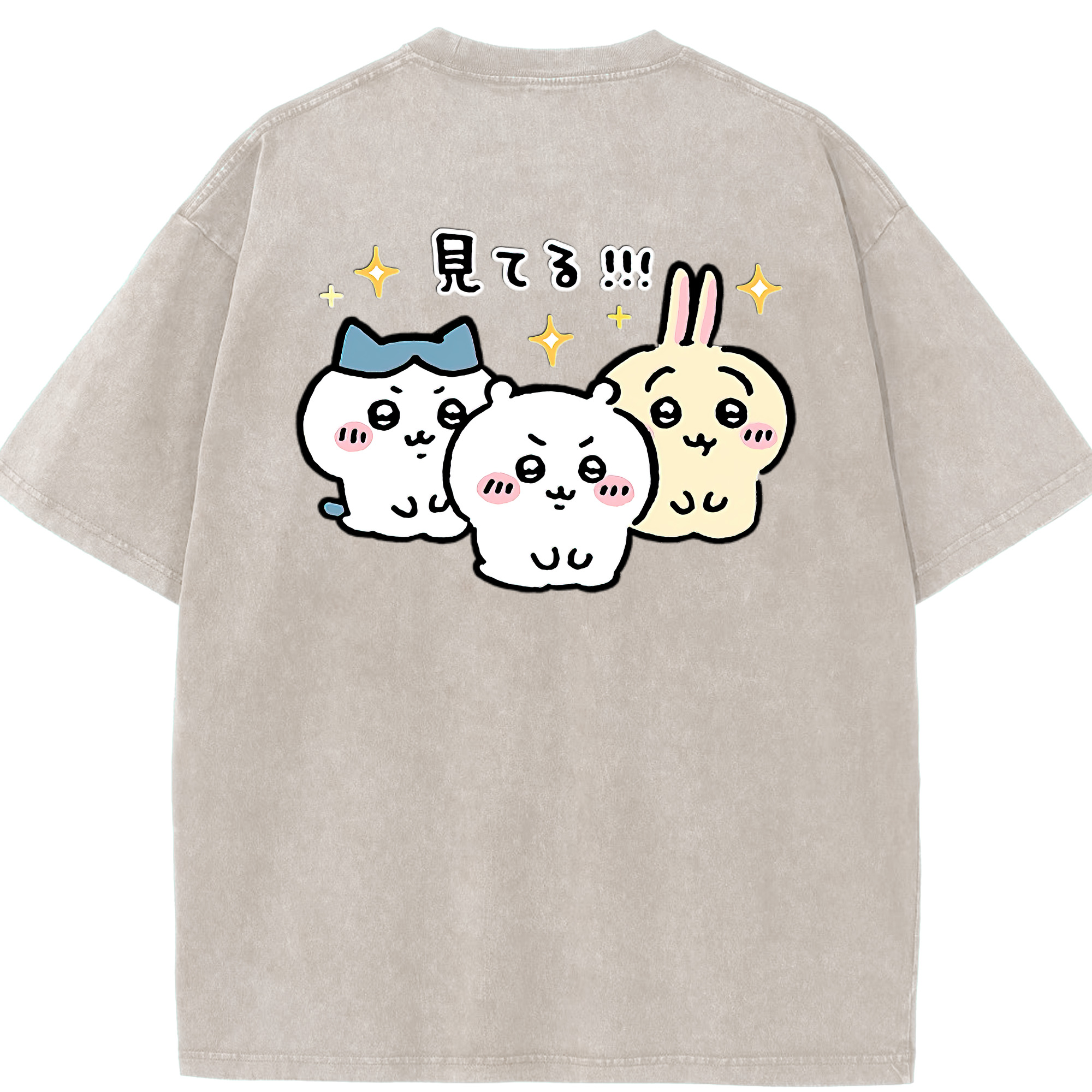 （画像用） ちいかわ ハチワレ Chii-kawa hachiware 綿100% ヴィンテージ風 半袖Tシャツ（背面プリント）