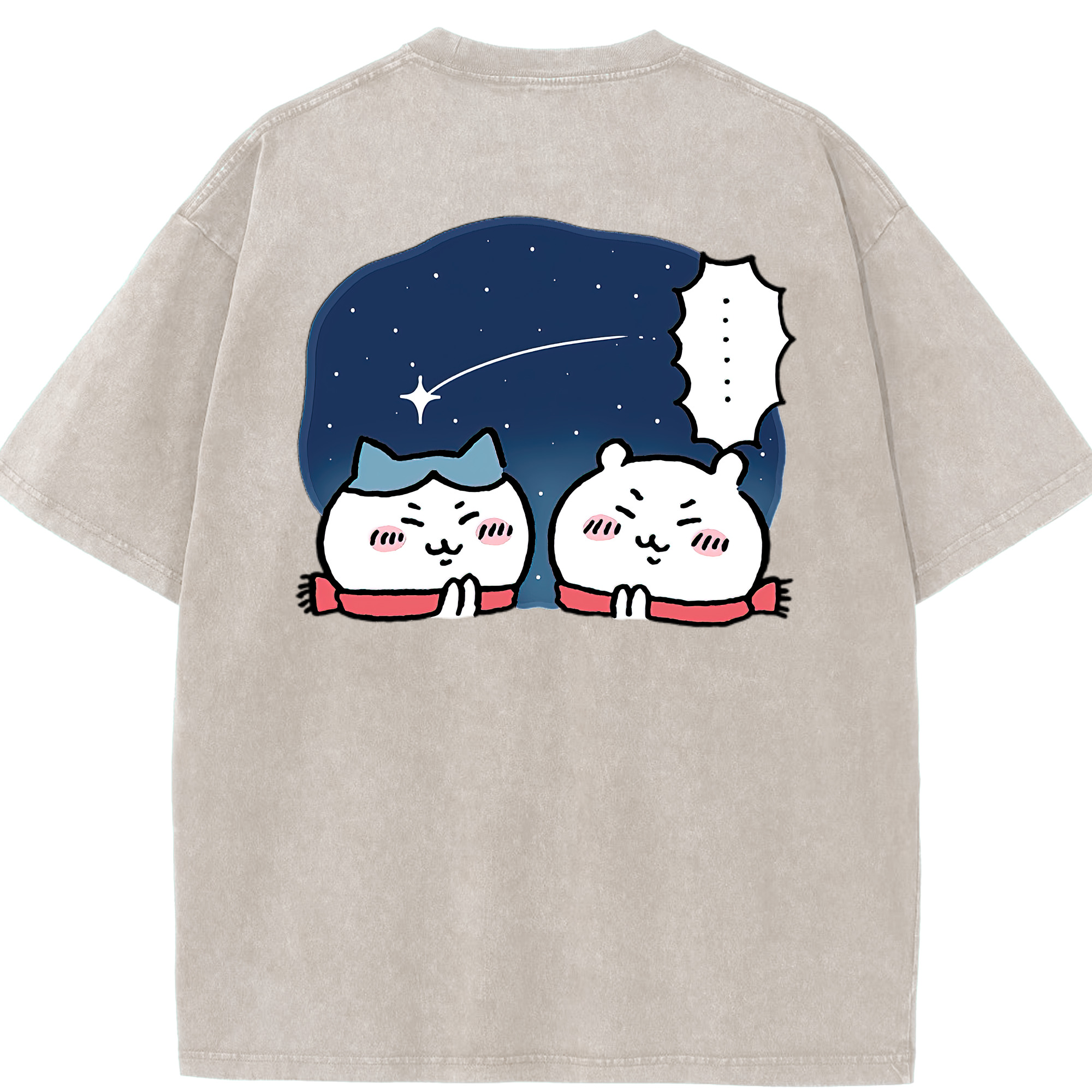 （画像用） ちいかわ ハチワレ Chii-kawa hachiware 綿100% ヴィンテージ風 半袖Tシャツ（背面プリント）