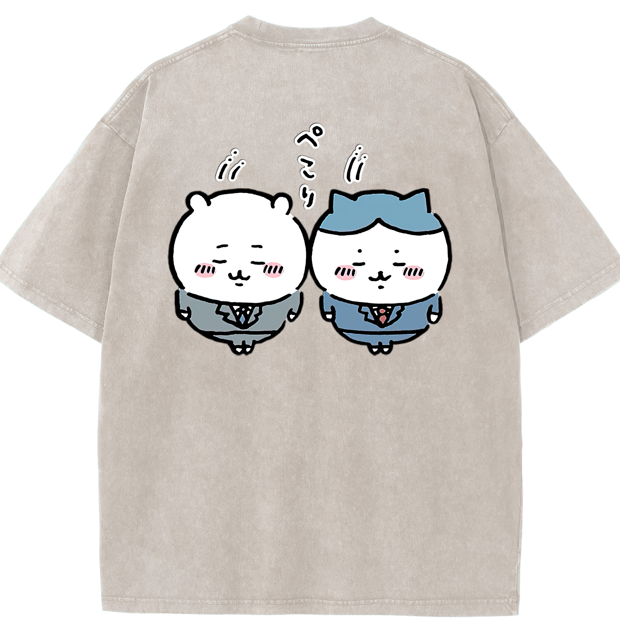 （画像用） ちいかわ ハチワレ Chii-kawa hachiware 綿100% ヴィンテージ風 半袖Tシャツ（背面プリント）