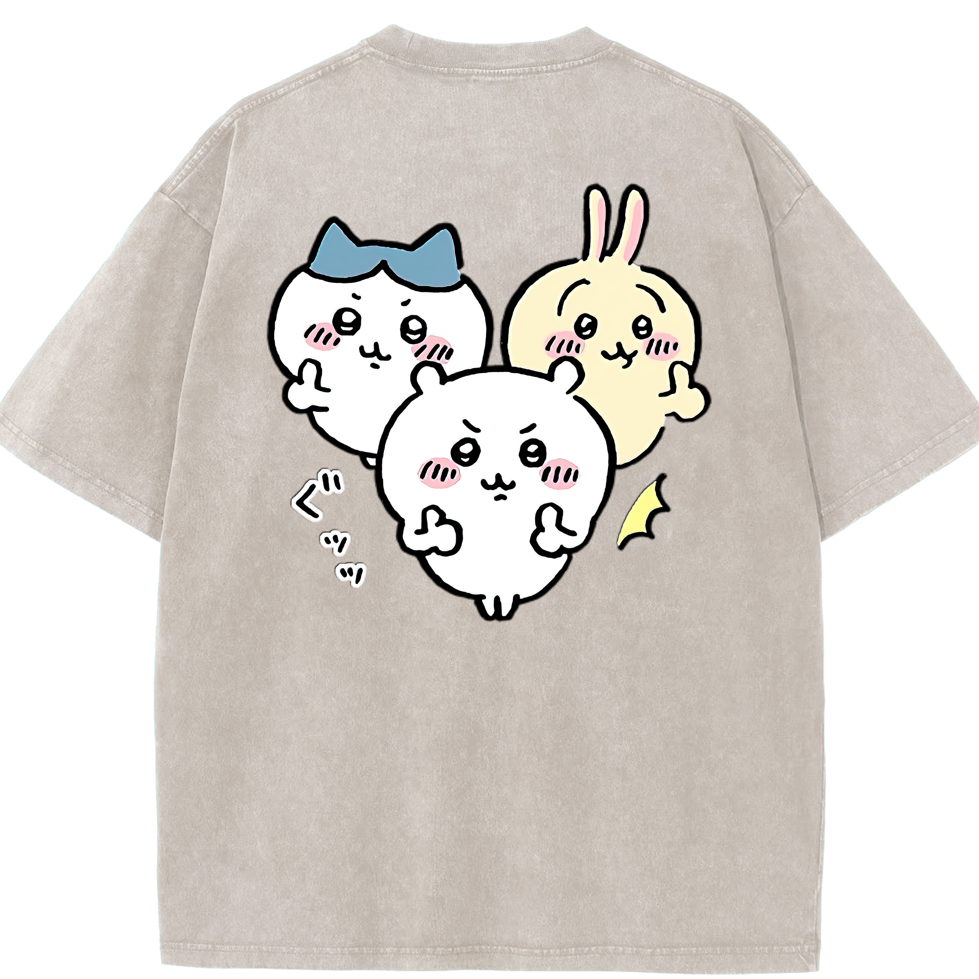 （画像用） ちいかわ うさぎ Chii-kawa usagi 綿100% ヴィンテージ風 半袖Tシャツ（背面プリント）