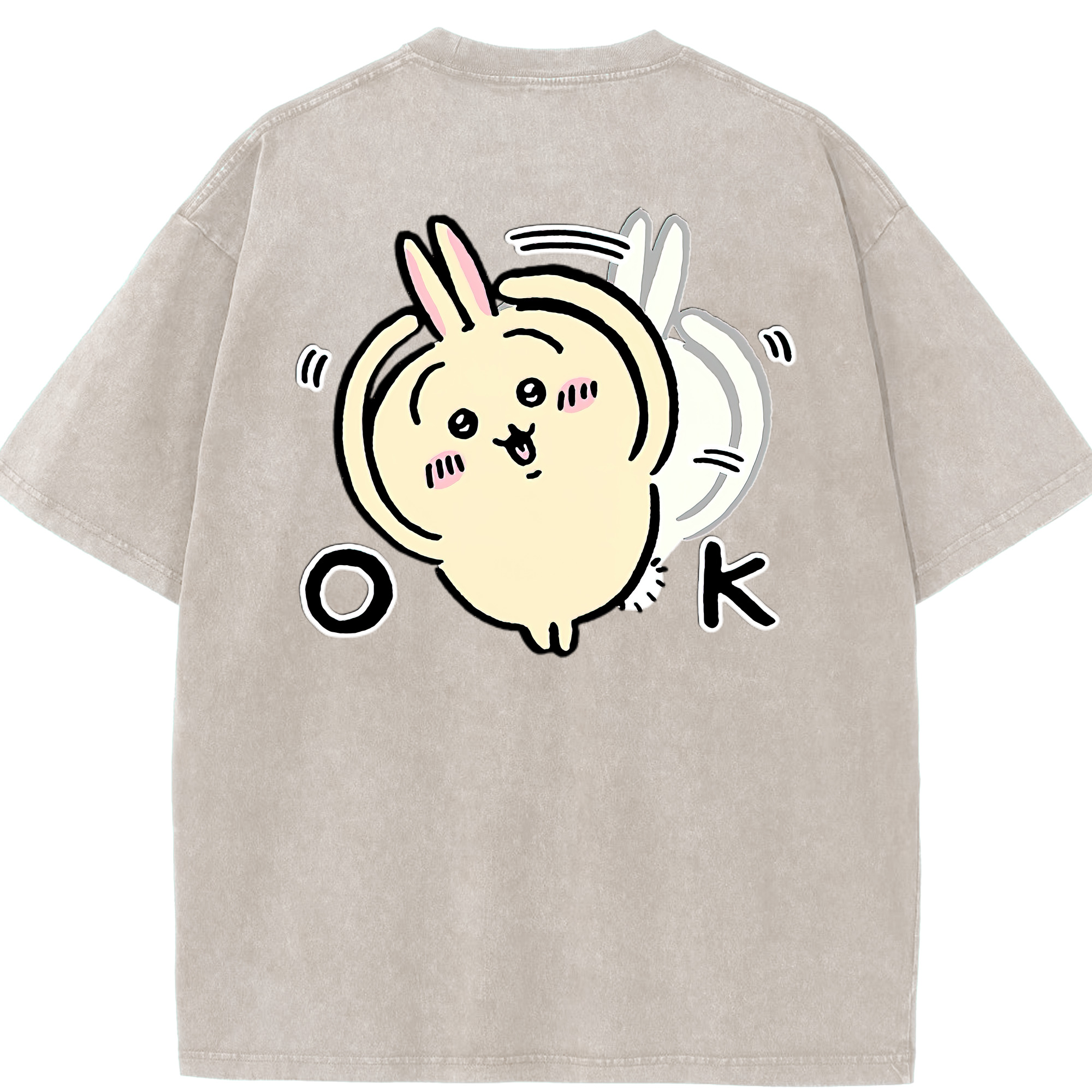 （画像用） ちいかわ うさぎ Chii-kawa usagi 綿100% ヴィンテージ風 半袖Tシャツ（背面プリント）