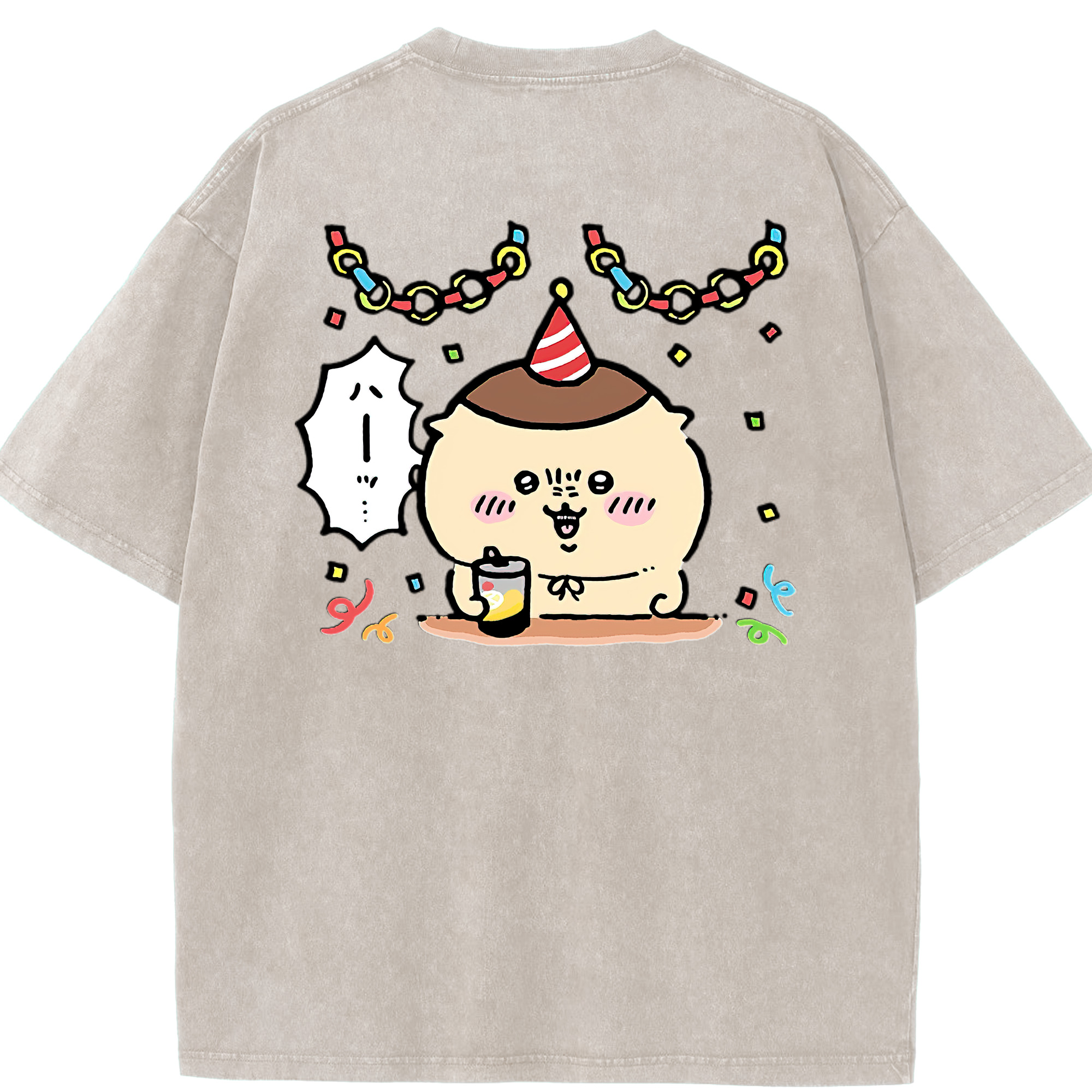 （画像用） ちいかわ くりまんじゅう Chii-kawa kuri manjū 綿100% ヴィンテージ風 半袖Tシャツ（背面プリント）