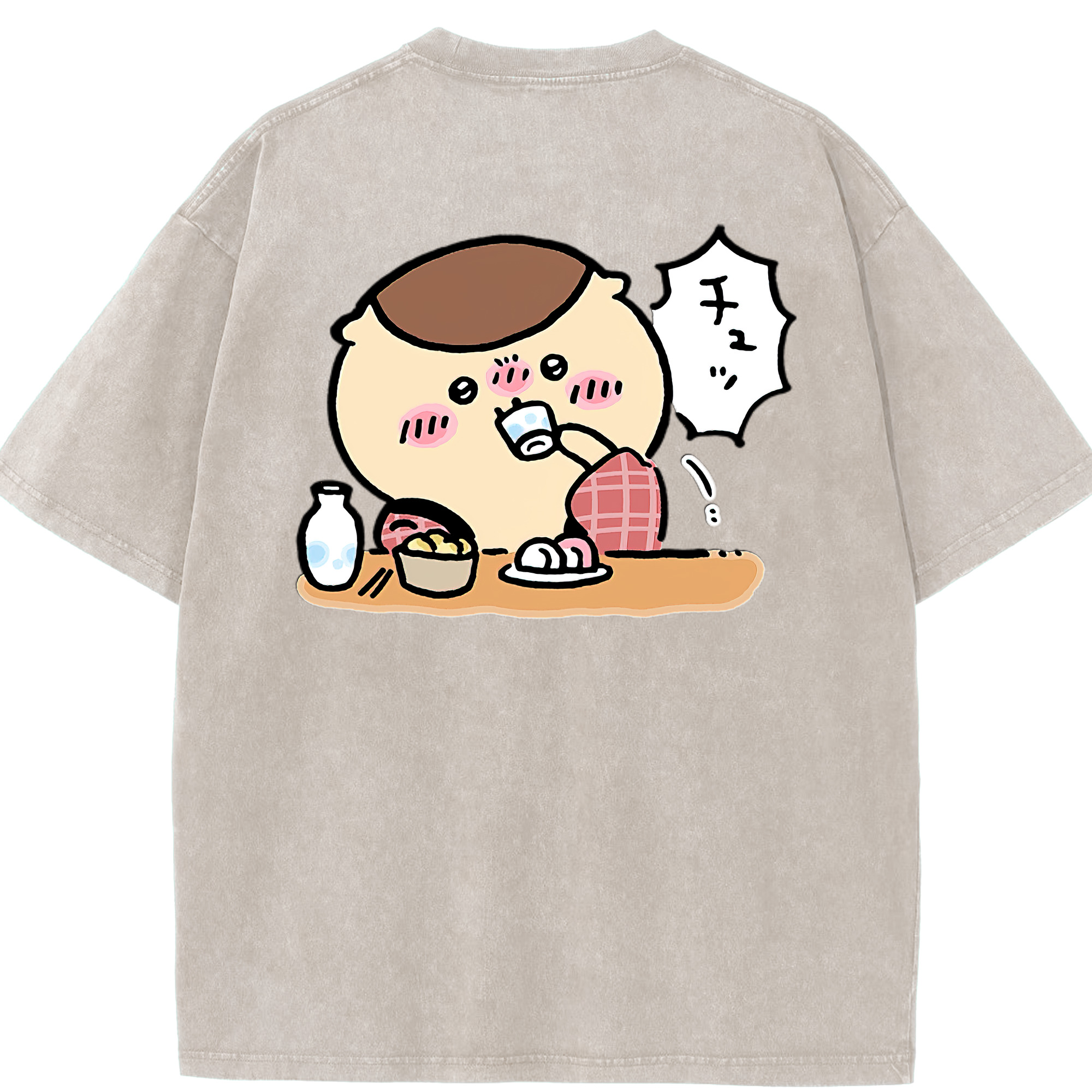 （画像用） ちいかわ くりまんじゅう Chii-kawa kuri manjū 綿100% ヴィンテージ風 半袖Tシャツ（背面プリント）