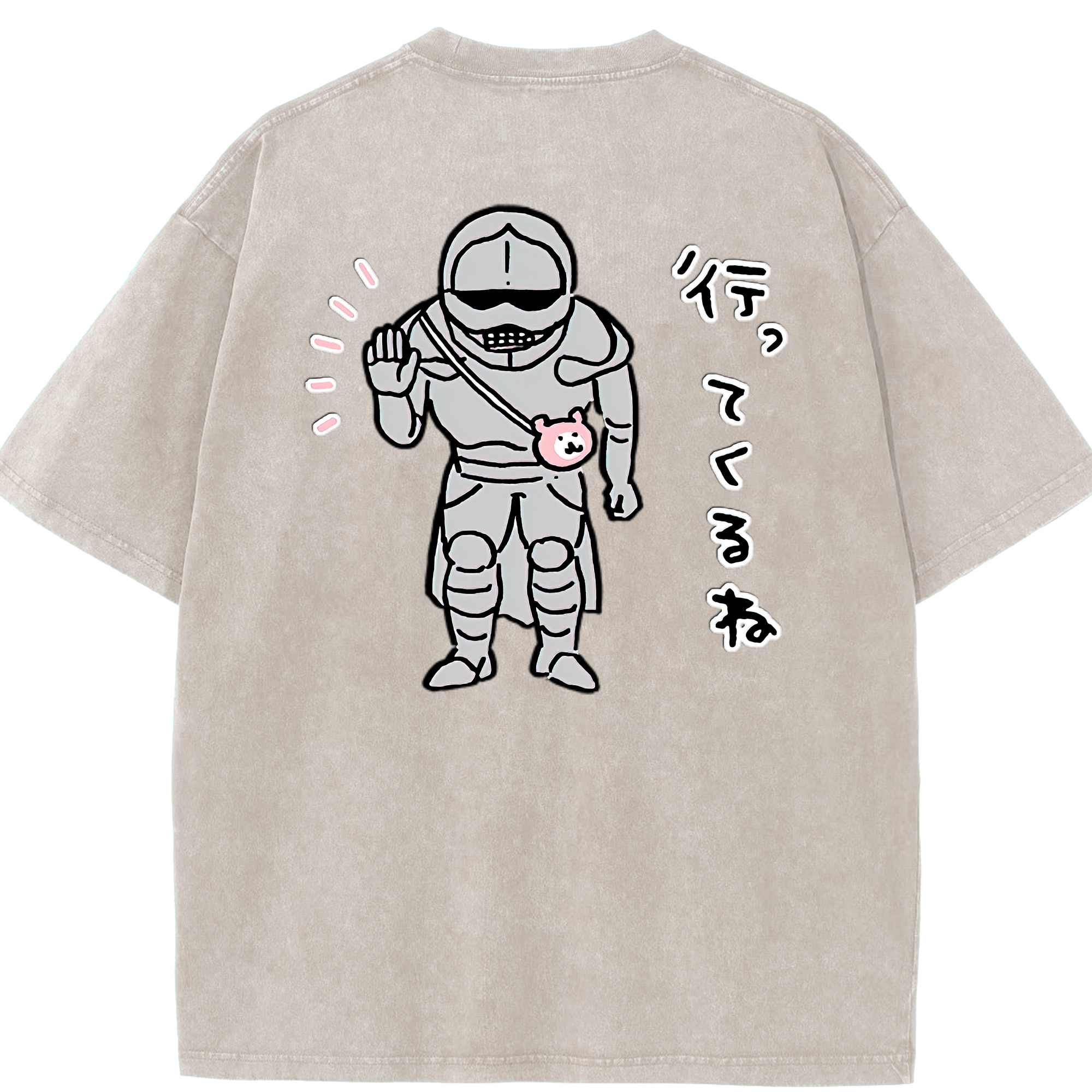 （画像用） ちいかわ 労働の鎧さん Chii-kawa Mr. Armor of Labor 綿100% ヴィンテージ風 半袖Tシャツ（背面プリント）