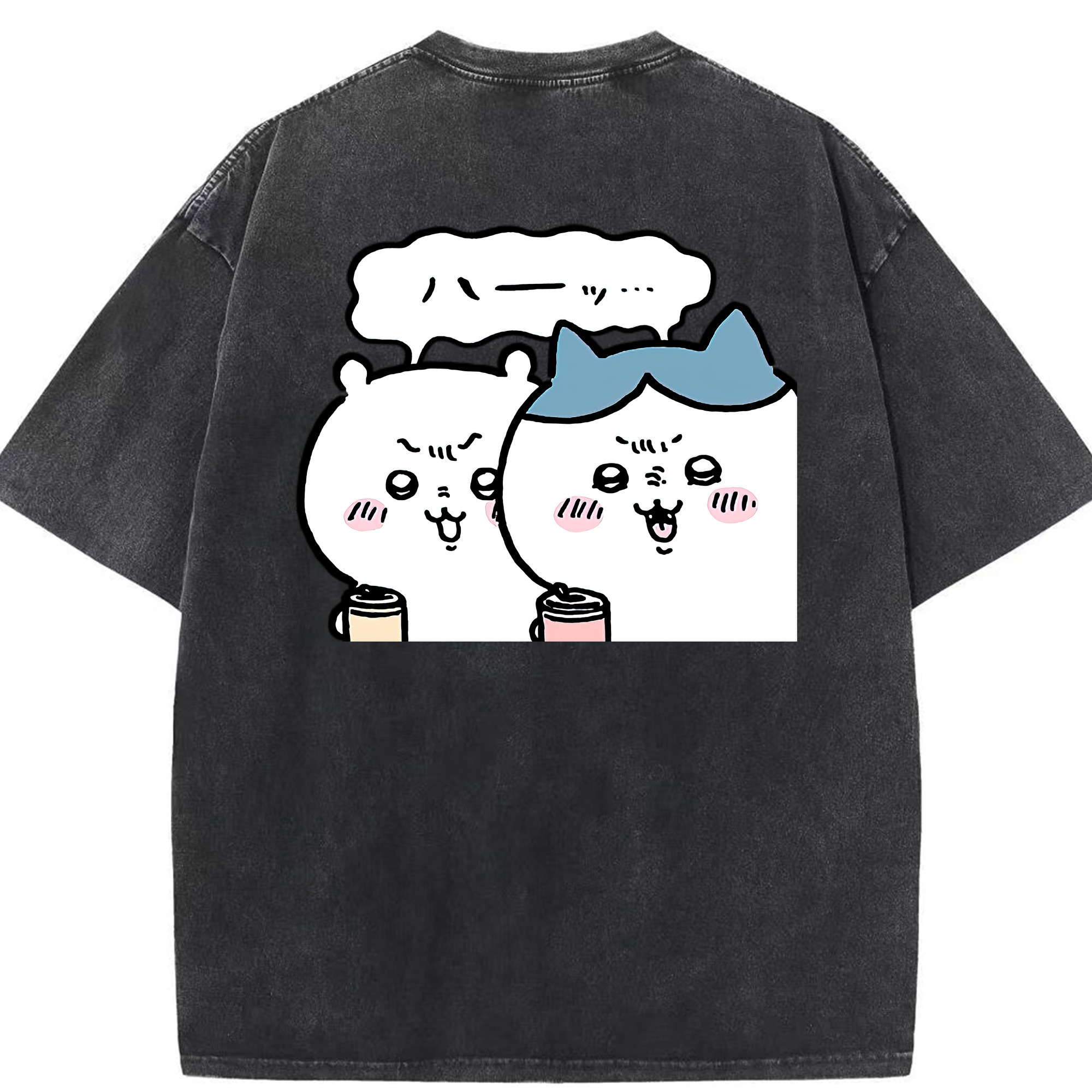 （画像用） ちいかわ ハチワレ Chii-kawa hachiware 綿100% ヴィンテージ風 半袖Tシャツ（背面プリント）