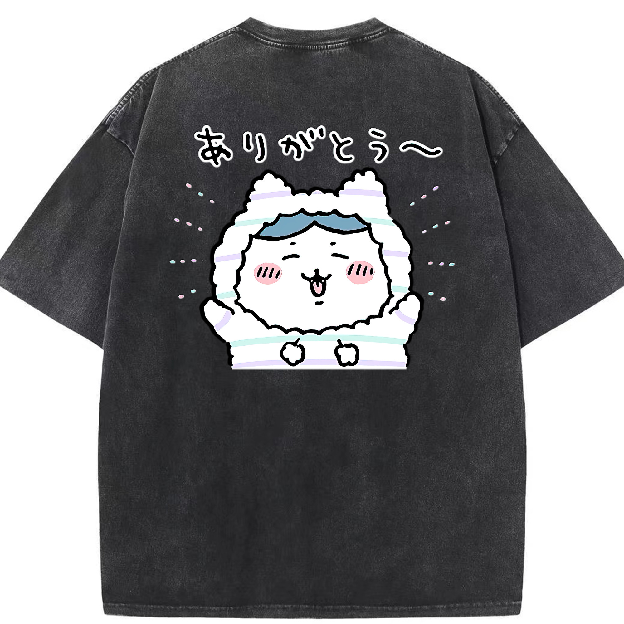 （画像用） ちいかわ ハチワレ Chii-kawa hachiware 綿100% ヴィンテージ風 半袖Tシャツ（背面プリント）