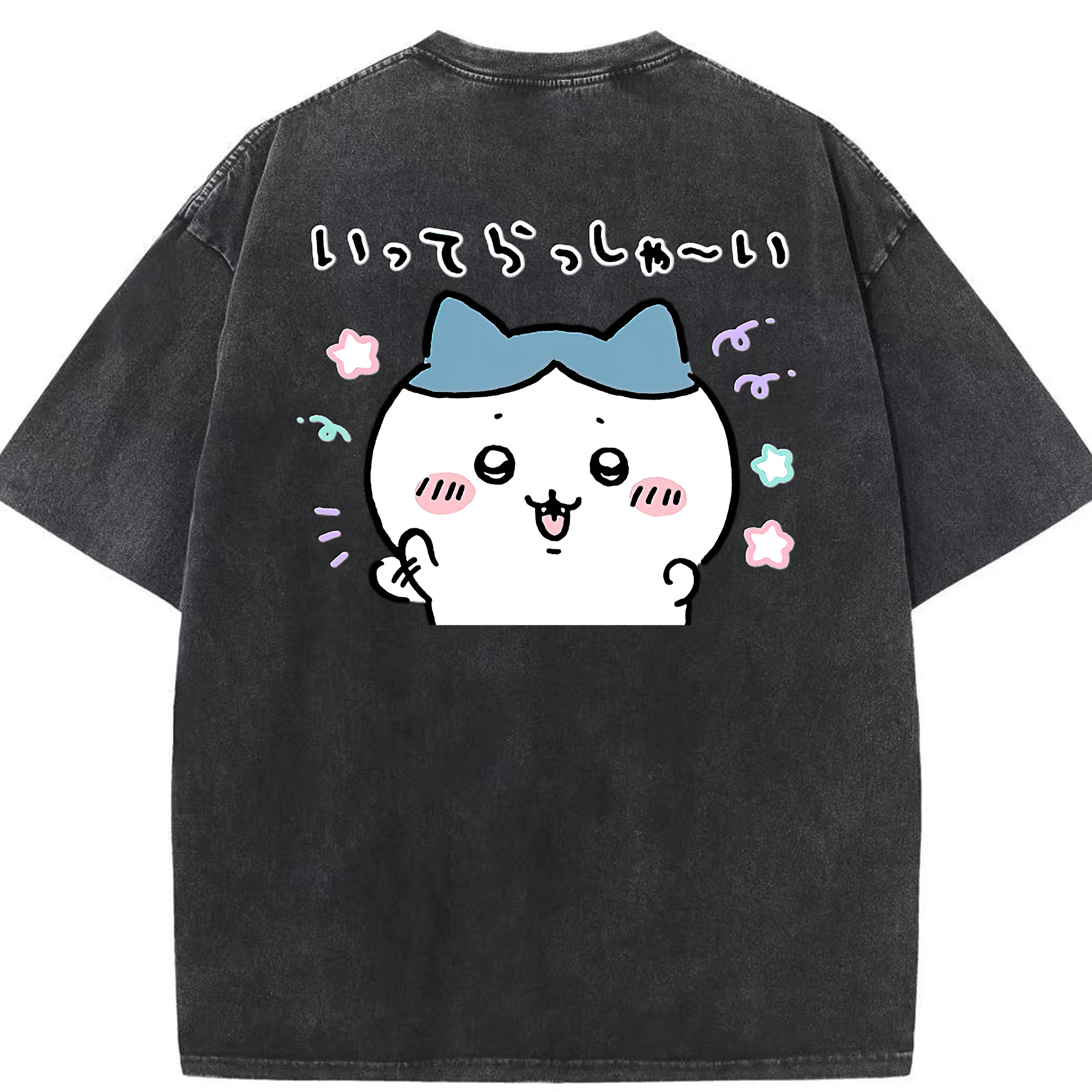 （画像用） ちいかわ ハチワレ Chii-kawa hachiware 綿100% ヴィンテージ風 半袖Tシャツ（背面プリント）