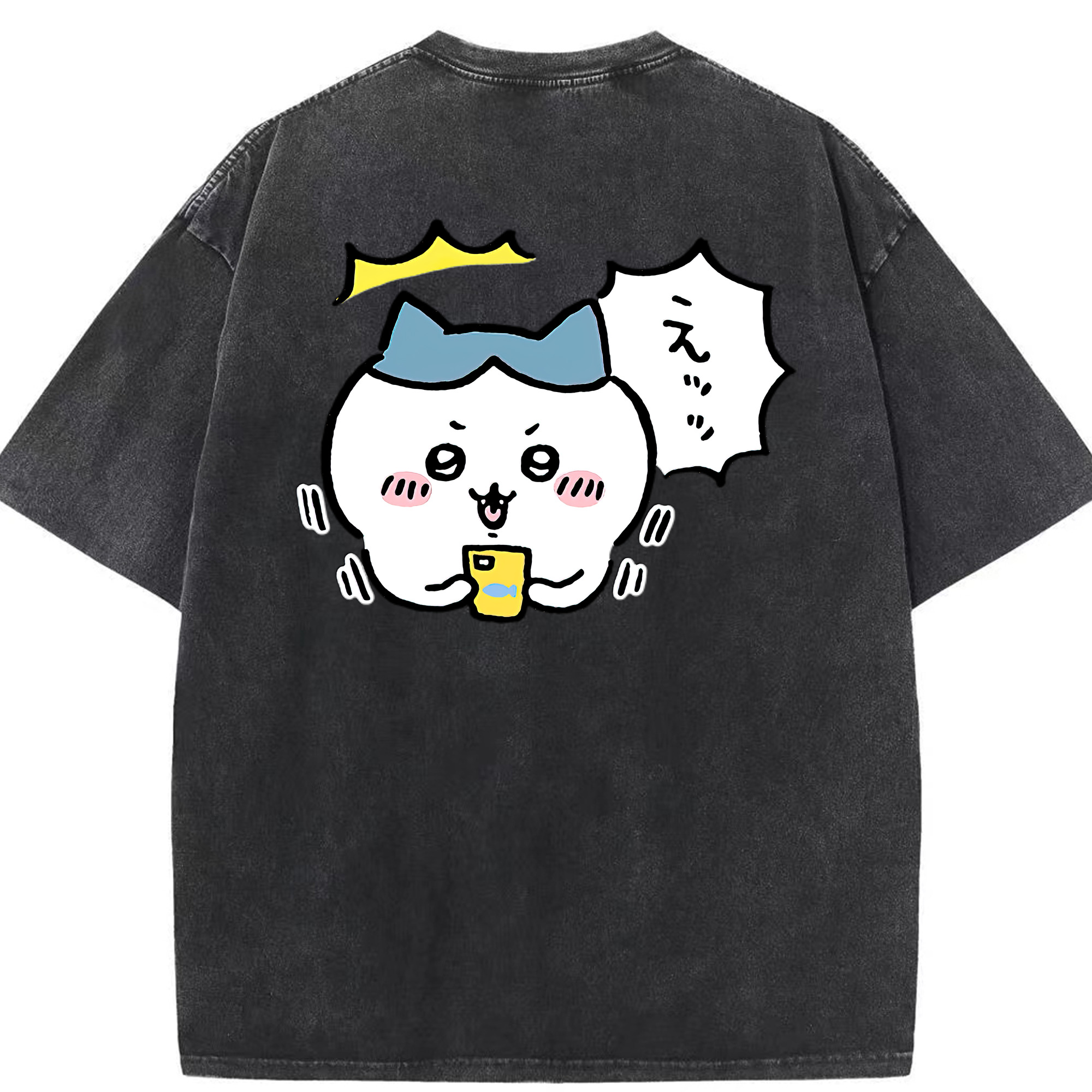 （画像用） ちいかわ ハチワレ Chii-kawa hachiware 綿100% ヴィンテージ風 半袖Tシャツ（背面プリント）
