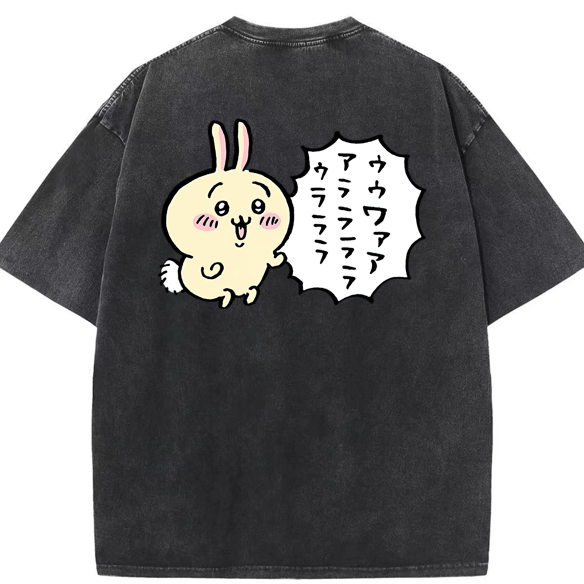 （画像用） ちいかわ うさぎ Chii-kawa usagi 綿100% ヴィンテージ風 半袖Tシャツ（背面プリント）