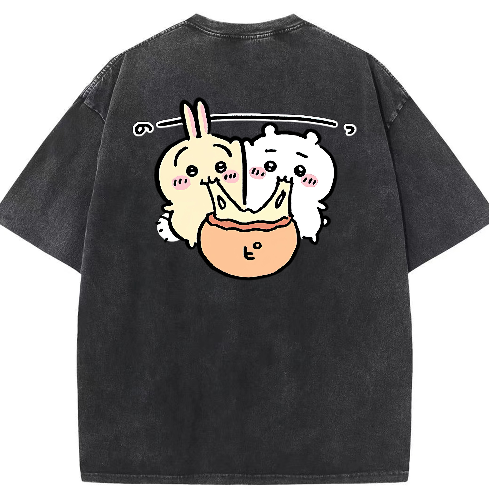 （画像用） ちいかわ うさぎ Chii-kawa usagi 綿100% ヴィンテージ風 半袖Tシャツ（背面プリント）