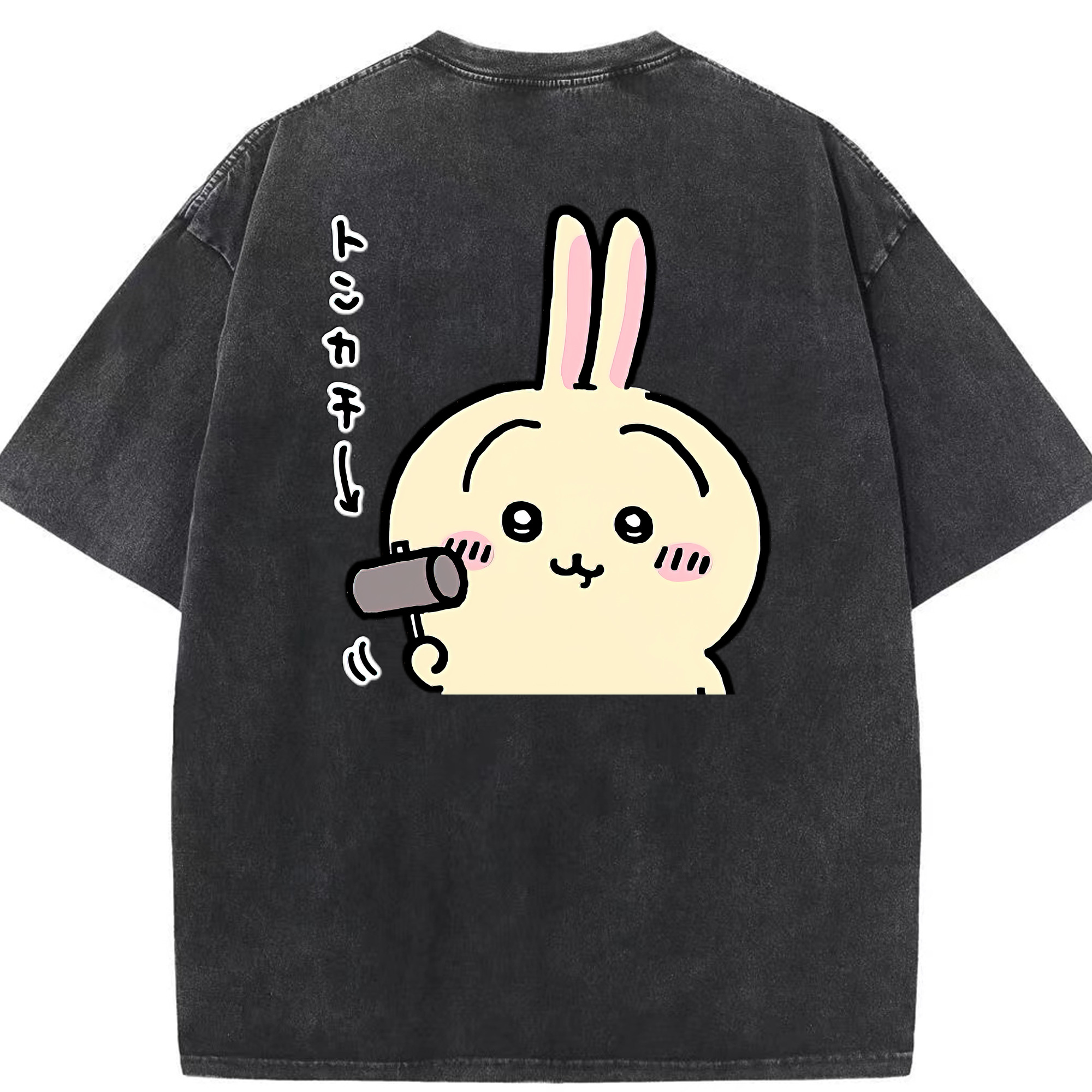 （画像用） ちいかわ うさぎ Chii-kawa usagi 綿100% ヴィンテージ風 半袖Tシャツ（背面プリント）