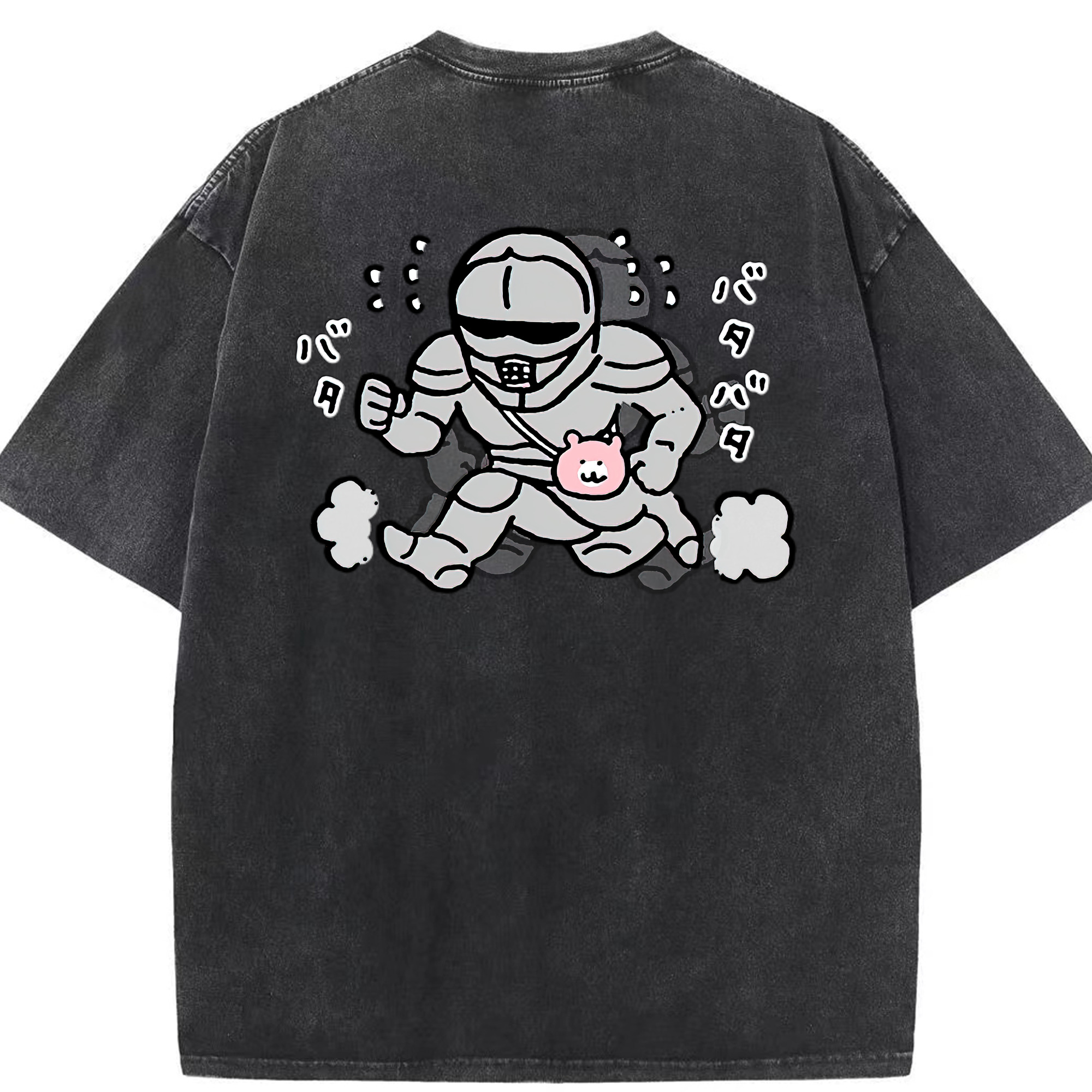 （画像用） ちいかわ 労働の鎧さん Chii-kawa Mr. Armor of Labor 綿100% ヴィンテージ風 半袖Tシャツ（背面プリント）