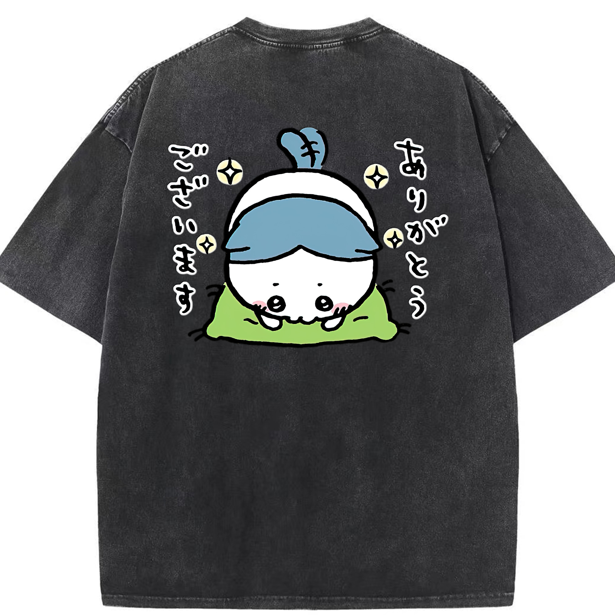 （画像用） ちいかわ ハチワレ Chii-kawa hachiware 綿100% ヴィンテージ風 半袖Tシャツ（背面プリント）