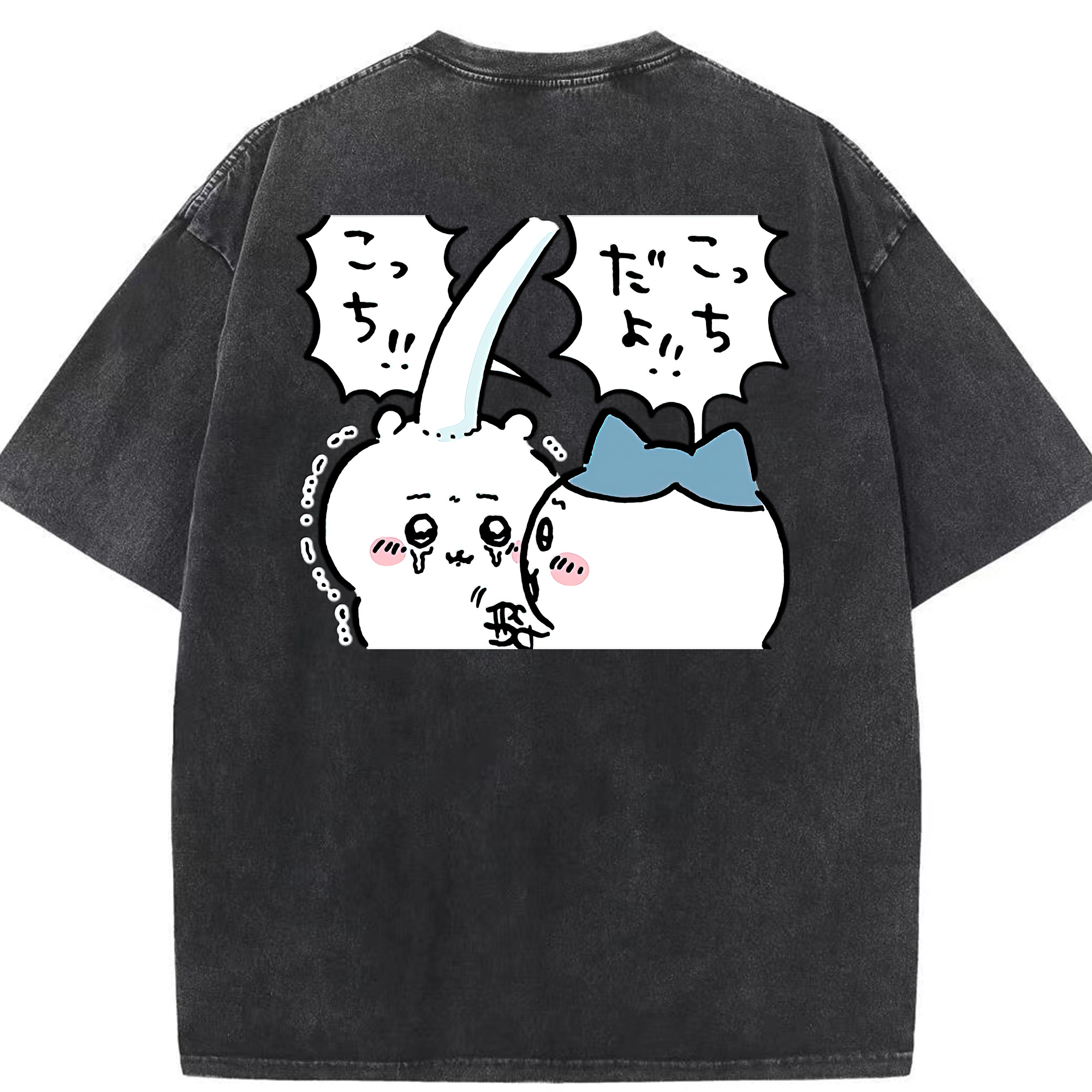 （画像用） ちいかわ ハチワレ Chii-kawa hachiware 綿100% ヴィンテージ風 半袖Tシャツ（背面プリント）