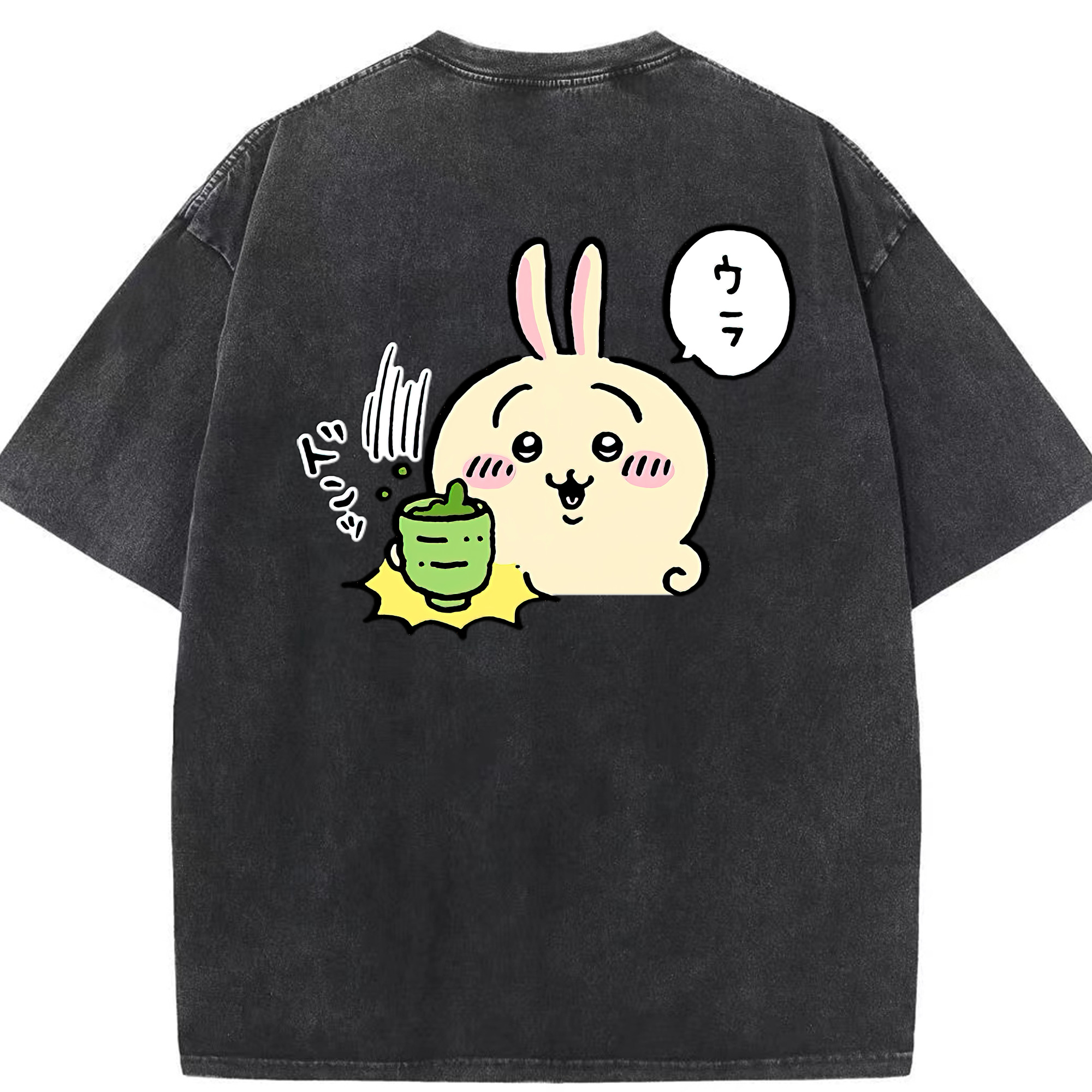 （画像用） ちいかわ うさぎ Chii-kawa usagi 綿100% ヴィンテージ風 半袖Tシャツ（背面プリント）