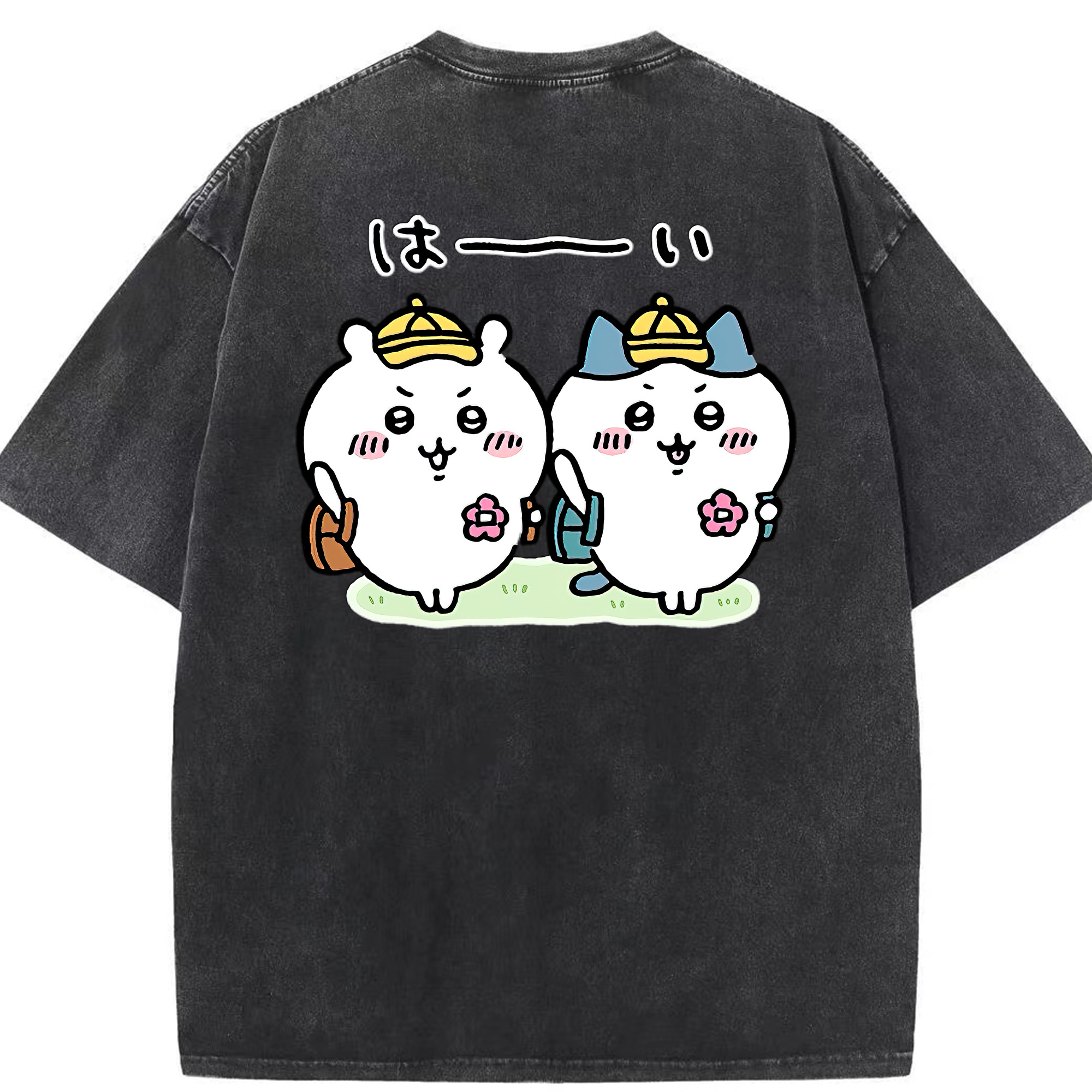 （画像用） ちいかわ ハチワレ Chii-kawa hachiware 綿100% ヴィンテージ風 半袖Tシャツ（背面プリント）